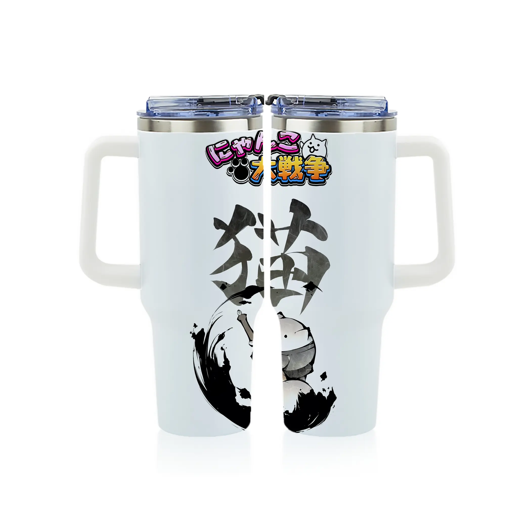 にゃんこ大戦争 グッズ - 1200mL フルプリント車用タンブラー ・ 304ステンレス 内側 ・ 201ステンレス 外側 ・ 保温 保冷 ・ 通勤 ドライブ アウトドア用