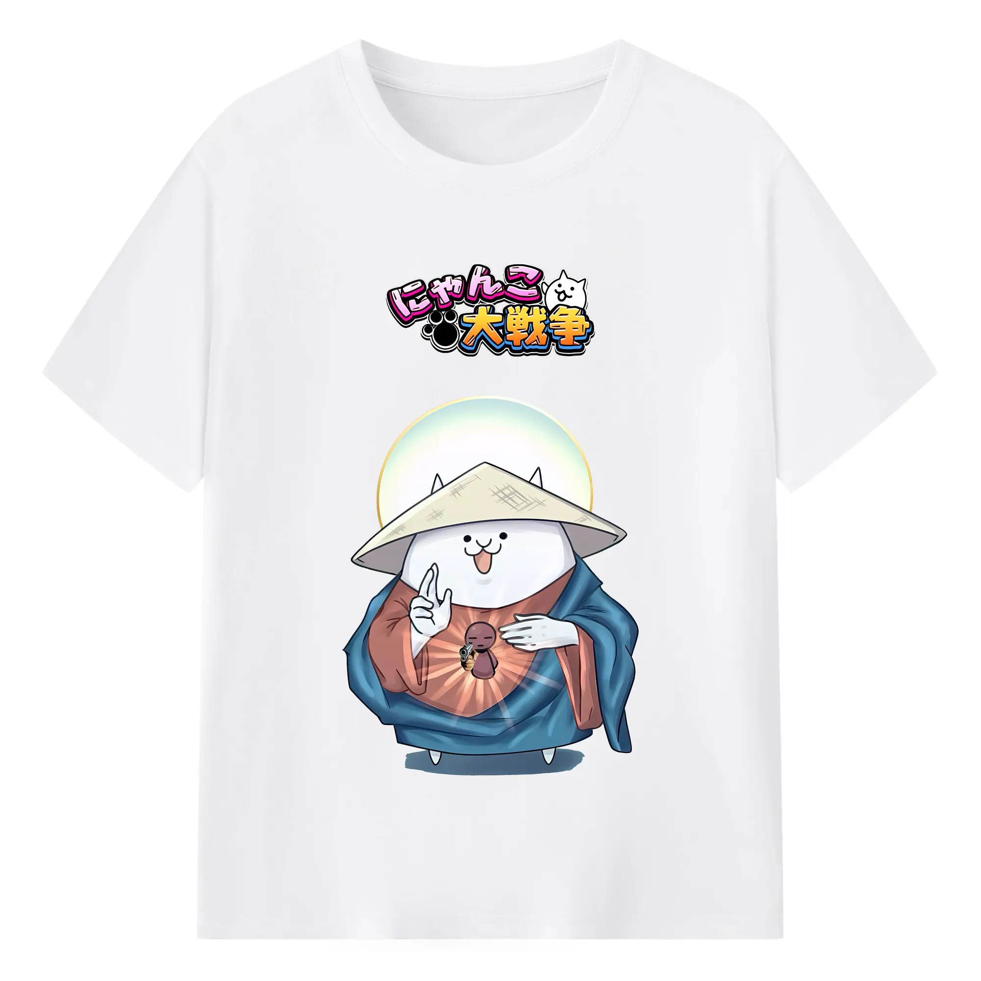 にゃんこ大戦争 グッズ - 綿100％ 半袖Tシャツ ・ フロントプリント ・ 快適 通気性 ・ 日常使い 散歩 スポーツ用