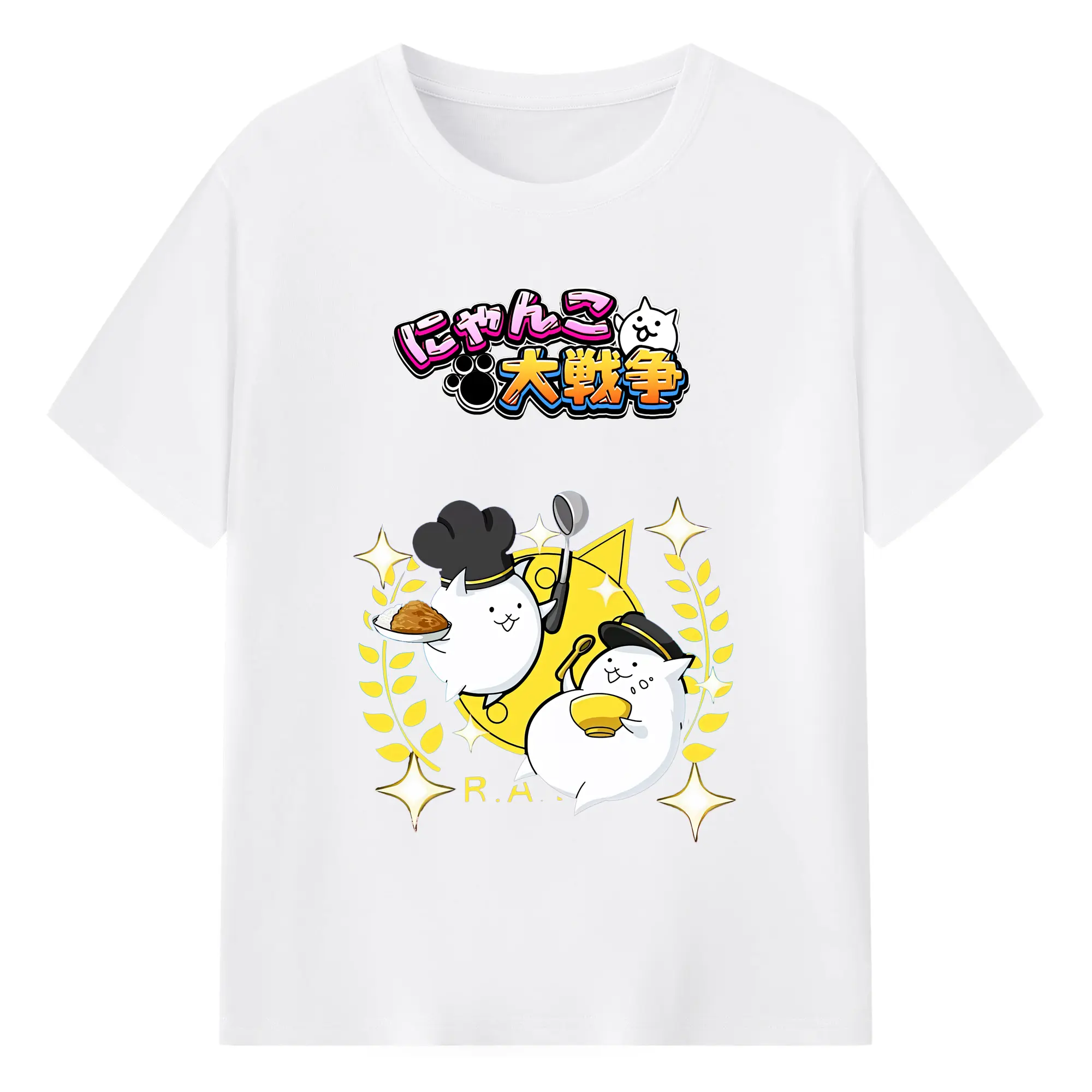 にゃんこ大戦争 グッズ - 綿100％ 半袖Tシャツ ・ フロントプリント ・ 快適 通気性 ・ 日常使い 散歩 スポーツ用