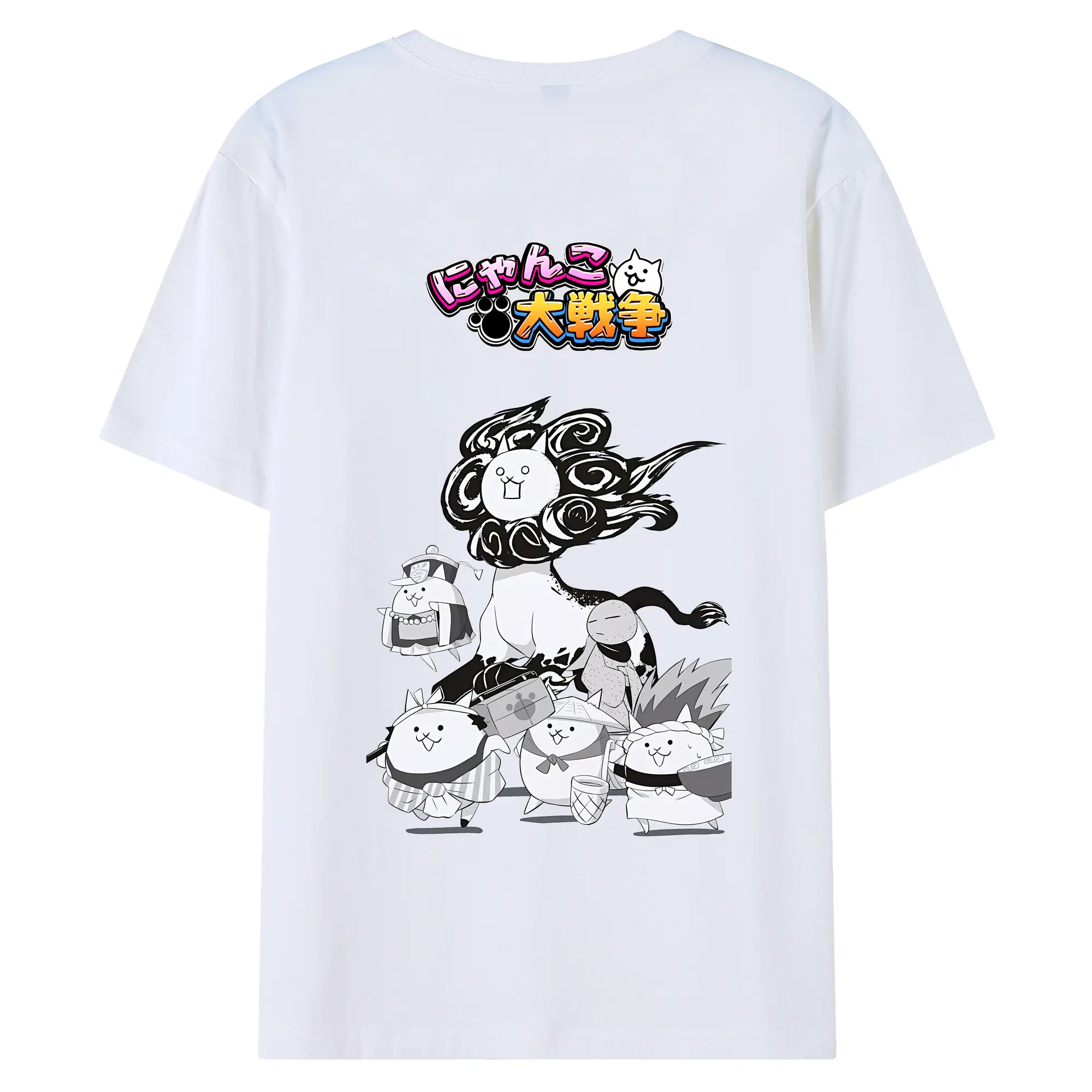 にゃんこ大戦争 グッズ - 綿100％ 半袖Tシャツ ・ バックプリント ・ 快適 通気性 ・ 日常使い 散歩 スポーツ用