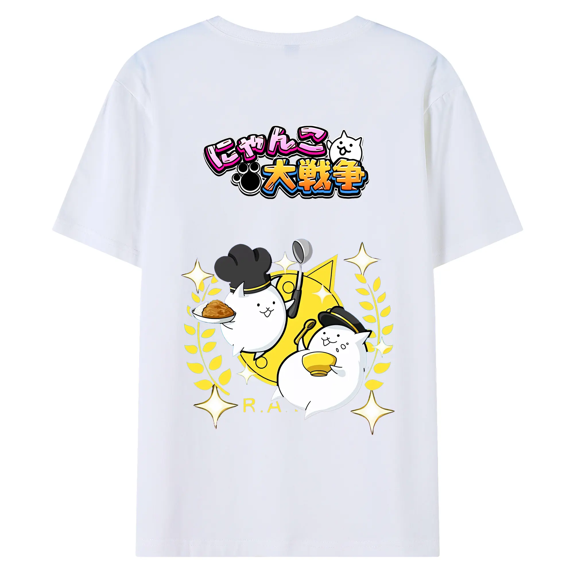 にゃんこ大戦争 グッズ - 綿100％ 半袖Tシャツ ・ バックプリント ・ 快適 通気性 ・ 日常使い 散歩 スポーツ用