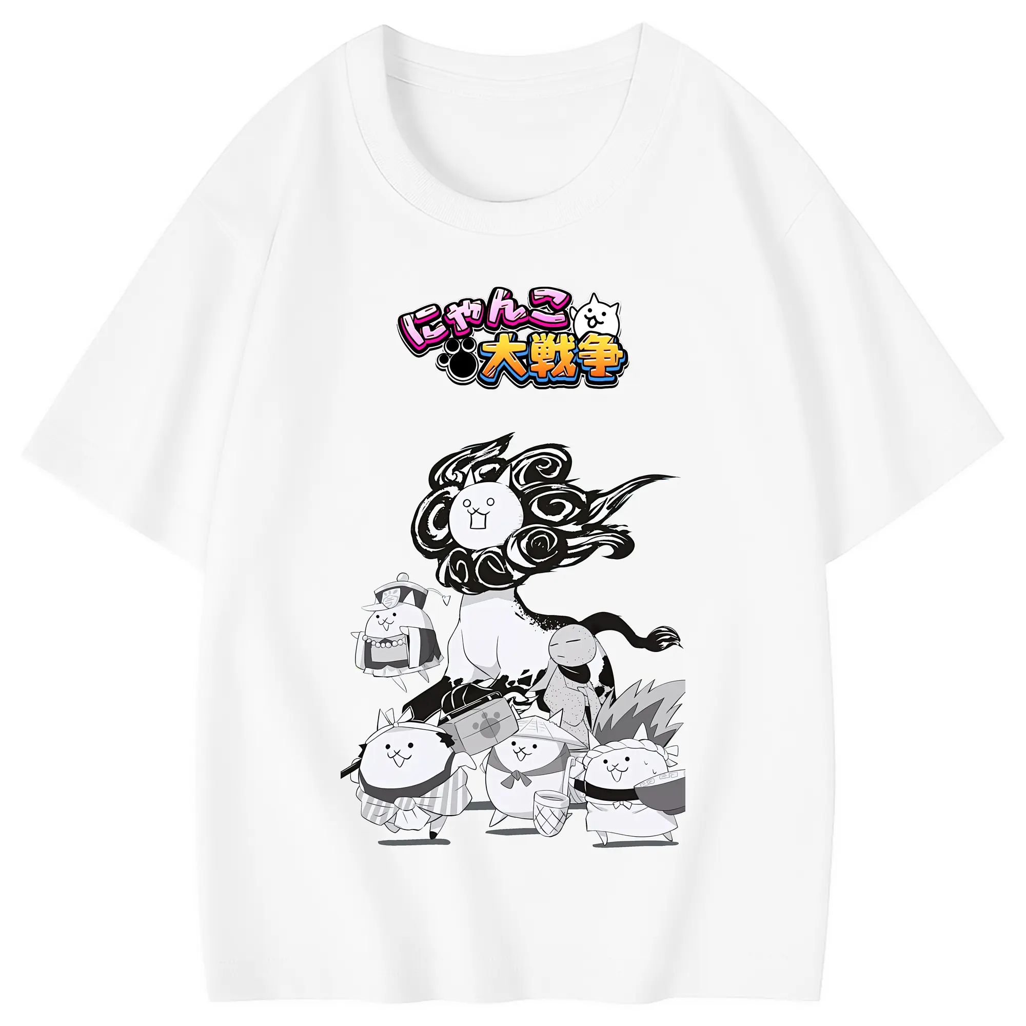 にゃんこ大戦争 グッズ - 綿100％ キッズTシャツ ・ フロントプリント ・ 快適 通気性 ・ スポーツ カジュアル 散歩用