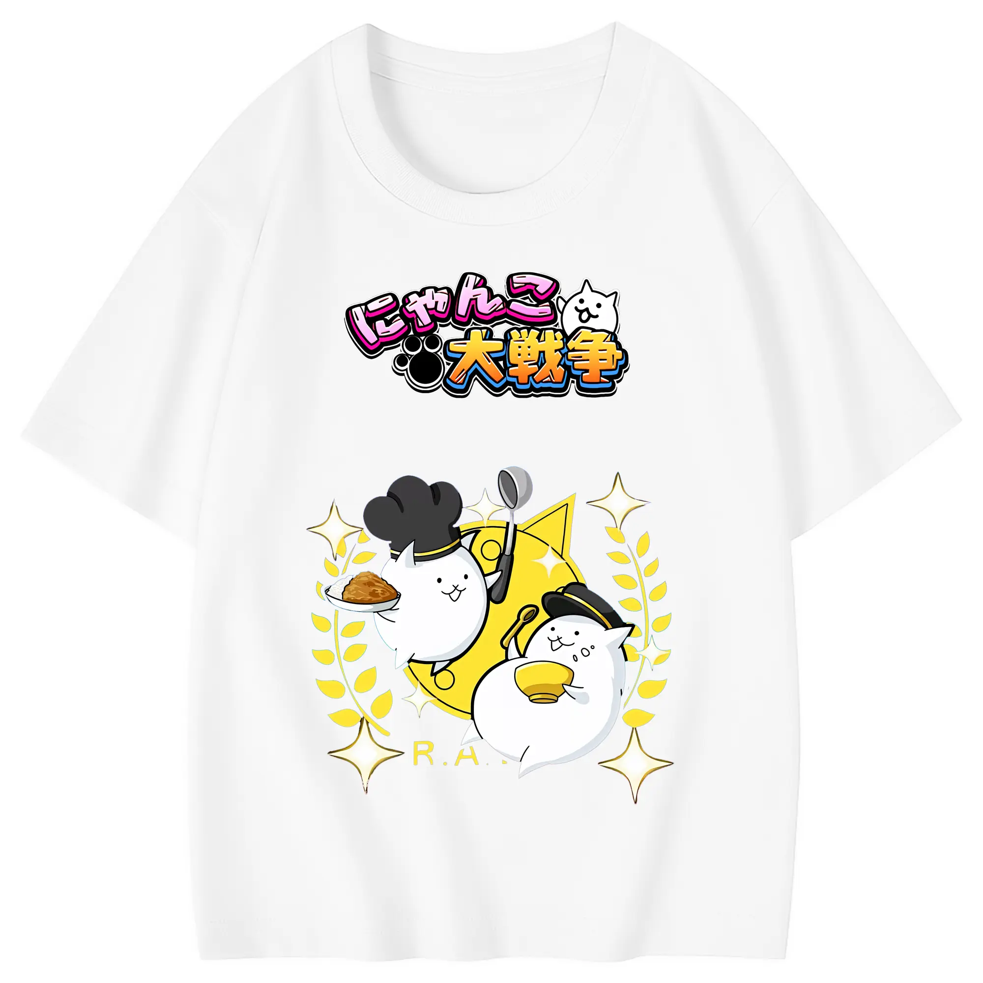 にゃんこ大戦争 グッズ - 綿100％ キッズTシャツ ・ フロントプリント ・ 快適 通気性 ・ スポーツ カジュアル 散歩用