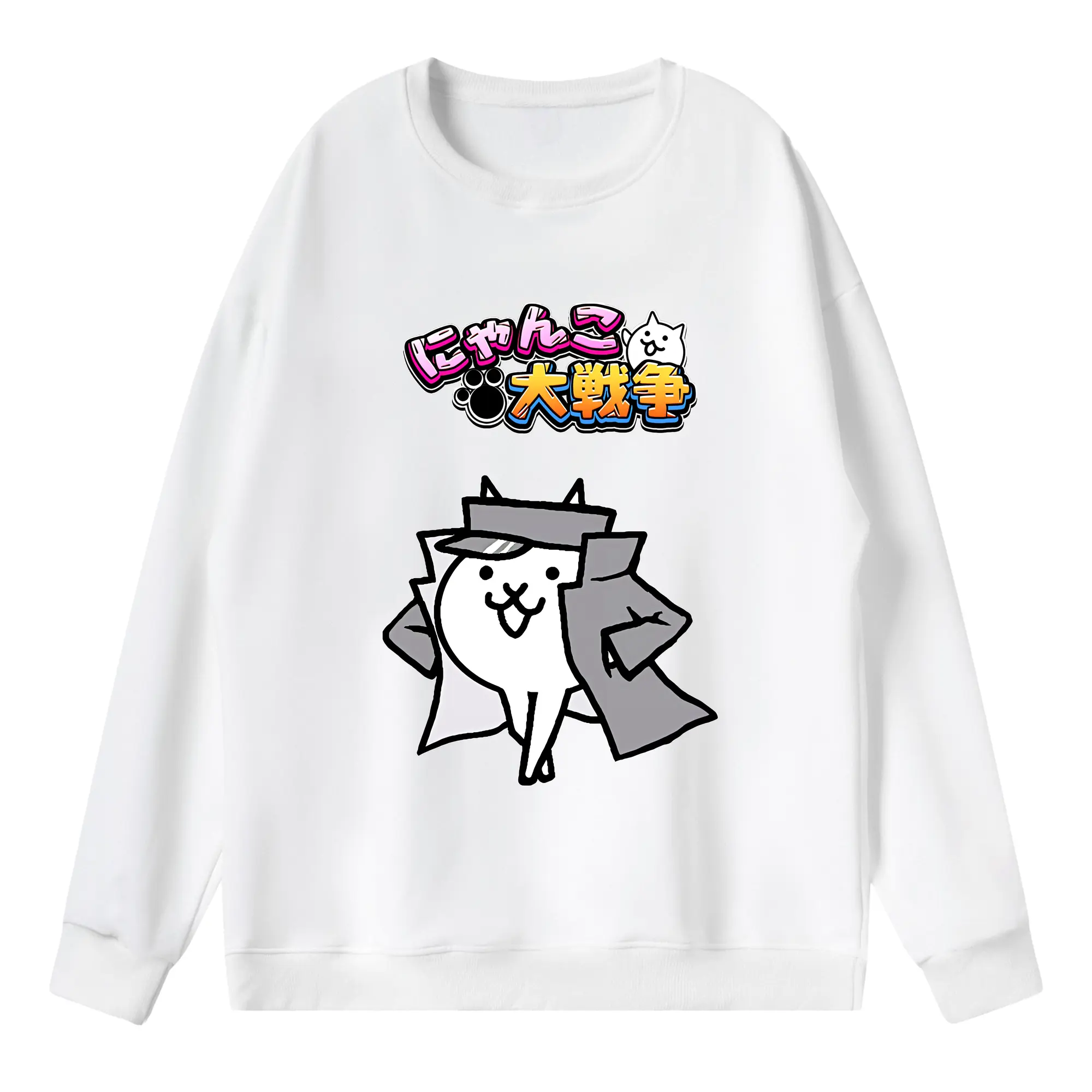 にゃんこ大戦争 グッズ - 薄手 クルーネック スウェット 裏毛260g · ポリエステル 春秋向け カジュアル 男女兼用 · トレーナー デイリー スポーツ 散歩に最適