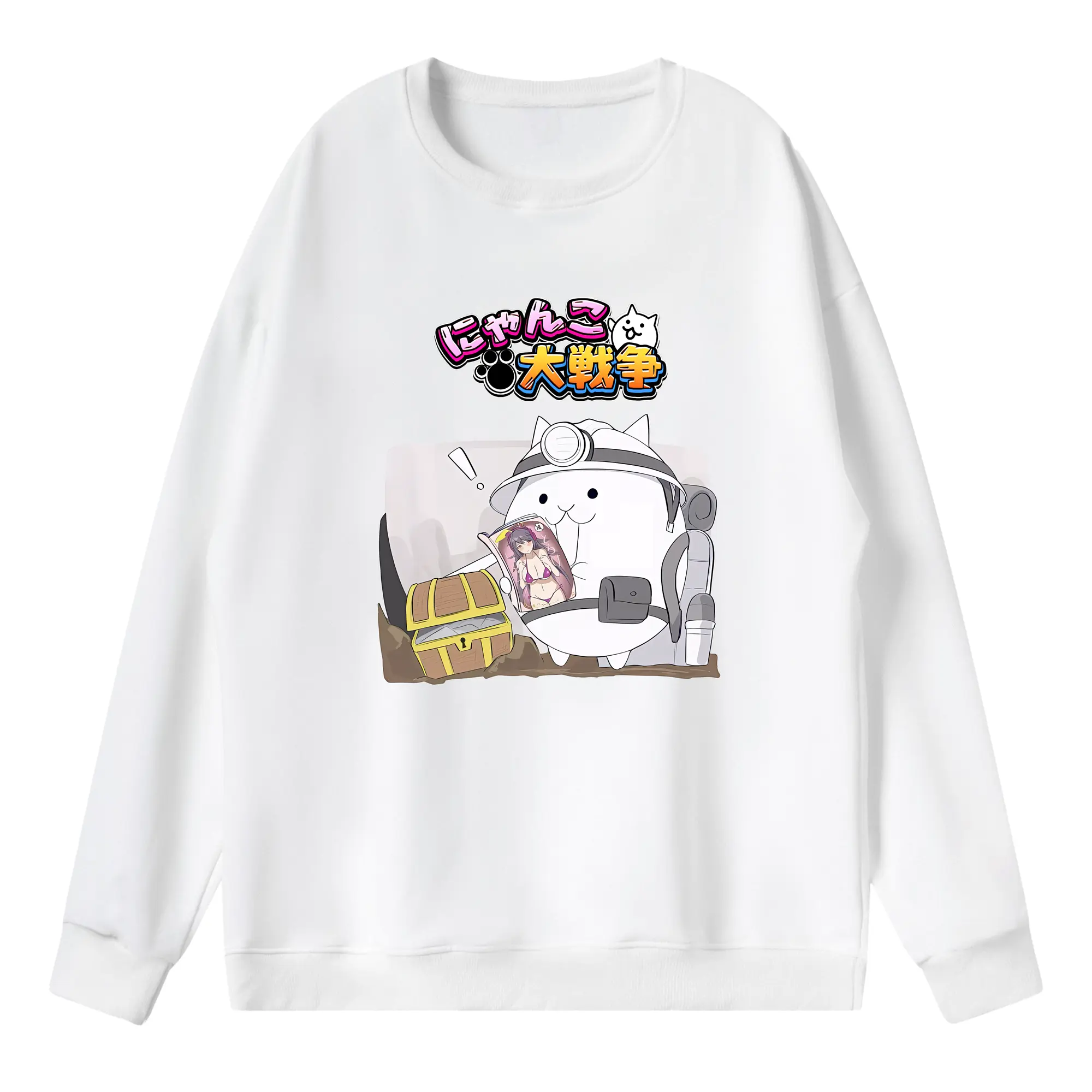 にゃんこ大戦争 グッズ - 薄手 クルーネック スウェット 裏毛260g · ポリエステル 春秋向け カジュアル 男女兼用 · トレーナー デイリー スポーツ 散歩に最適