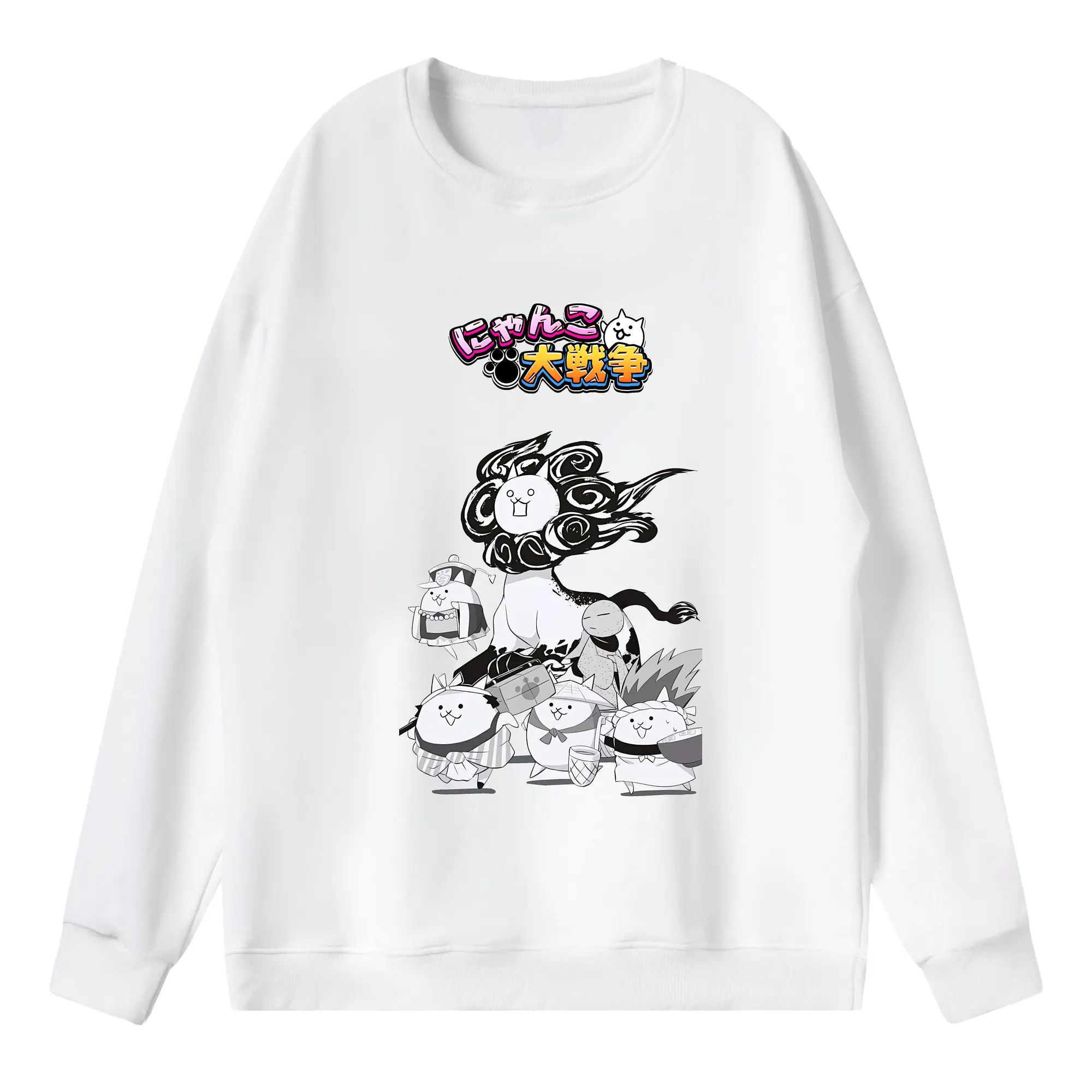 にゃんこ大戦争 グッズ - 薄手 クルーネック スウェット 裏毛260g · ポリエステル 春秋向け カジュアル 男女兼用 · トレーナー デイリー スポーツ 散歩に最適