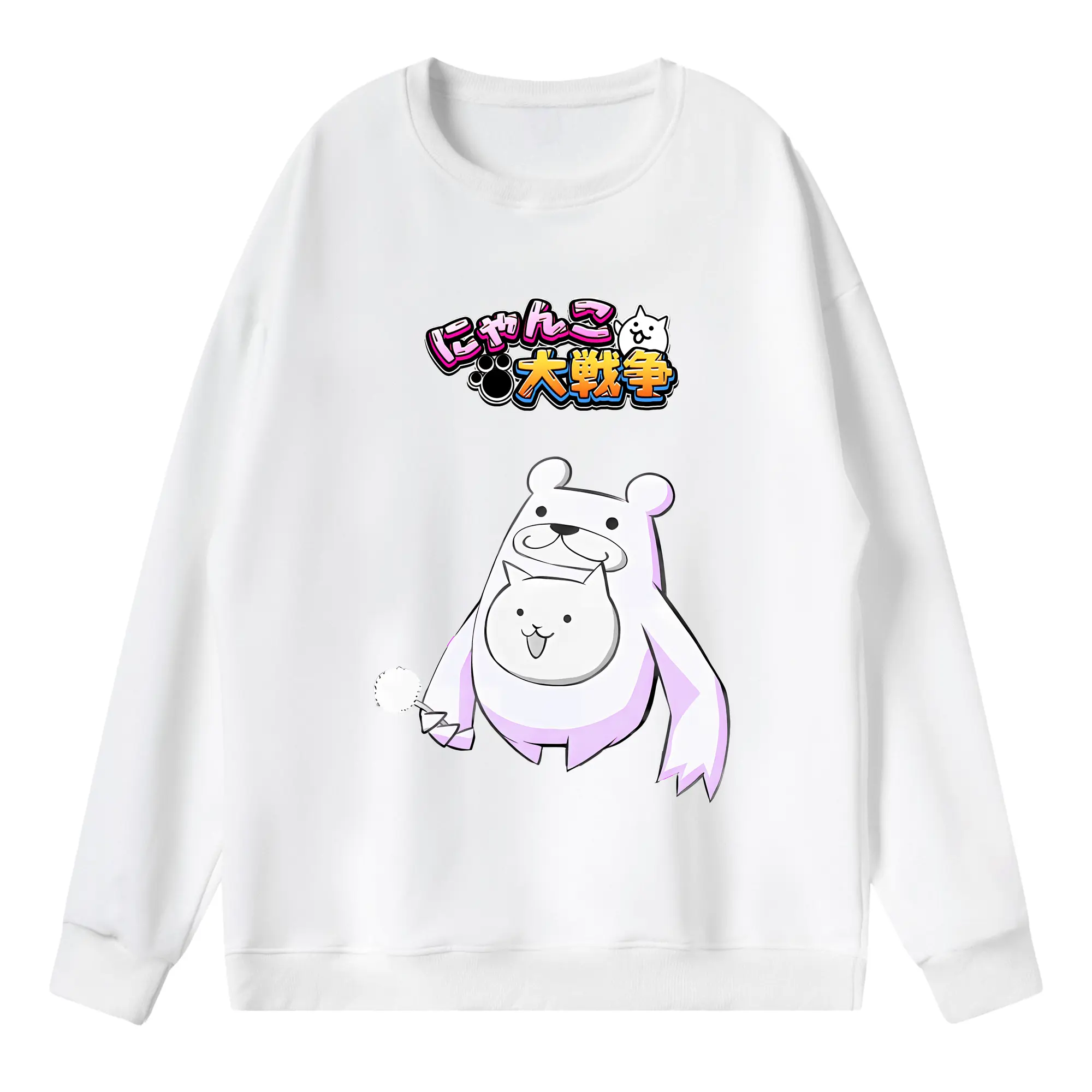 にゃんこ大戦争 グッズ - 薄手 クルーネック スウェット 裏毛260g · ポリエステル 春秋向け カジュアル 男女兼用 · トレーナー デイリー スポーツ 散歩に最適