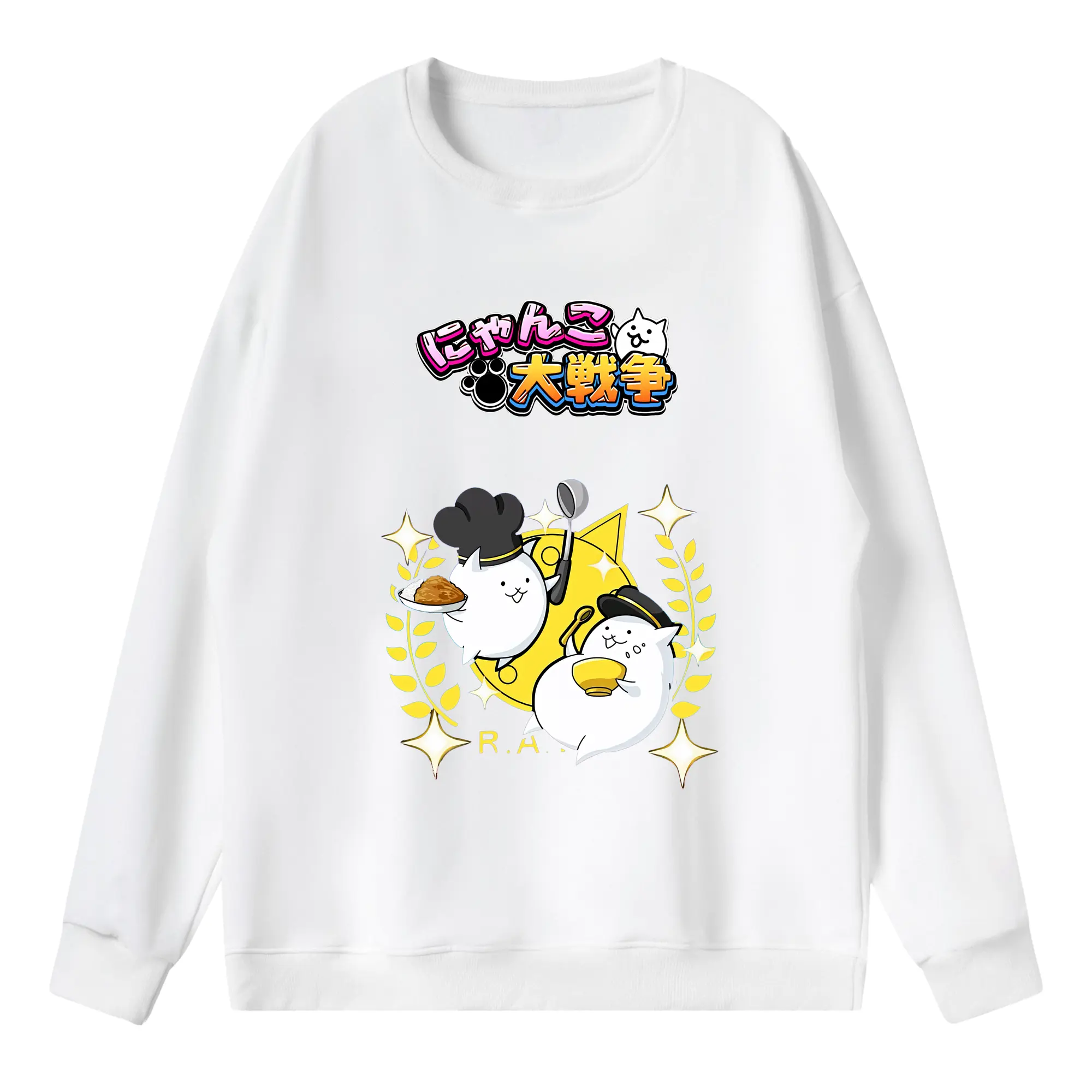 にゃんこ大戦争 グッズ - 薄手 クルーネック スウェット 裏毛260g · ポリエステル 春秋向け カジュアル 男女兼用 · トレーナー デイリー スポーツ 散歩に最適
