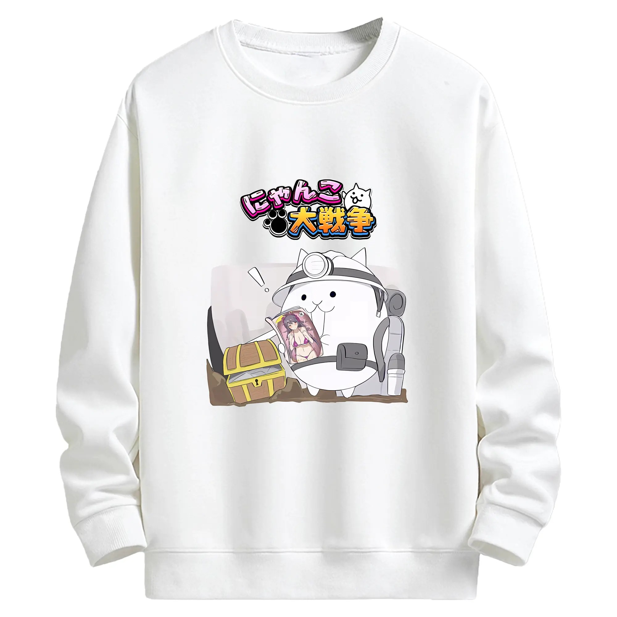 にゃんこ大戦争 グッズ - キッズ クルーネックスウェットシャツ ・ フロントプリント ・ 綿80％ ポリエステル20％ ・ 快適 通学 スポーツ 日常使い お散歩用