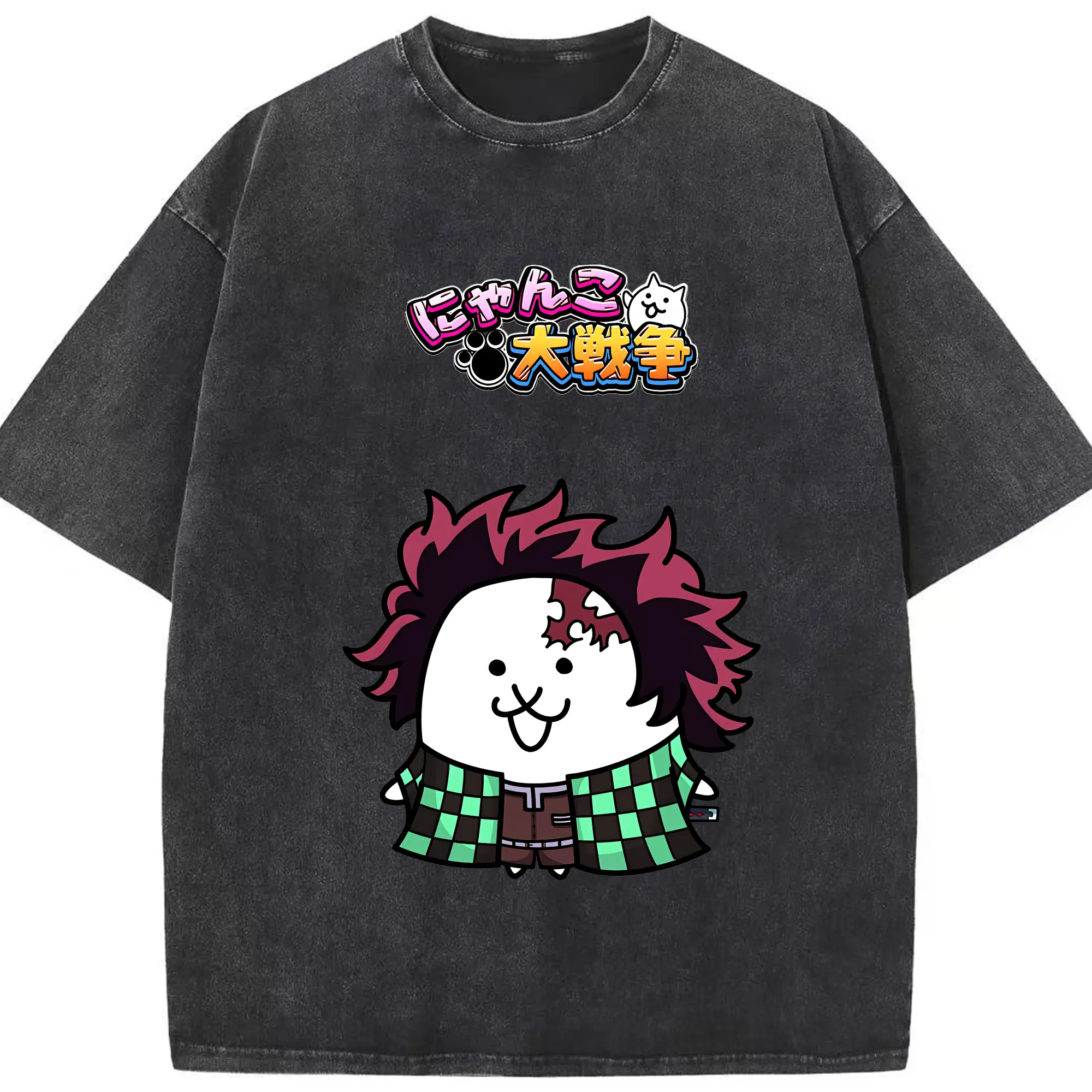 にゃんこ大戦争 グッズ - 綿100％ ヴィンテージ風 半袖Tシャツ ・ フロントプリント ・ 柔らか肌触り ・ 通気性 快適 ・ スポーツ カジュアル 外出用