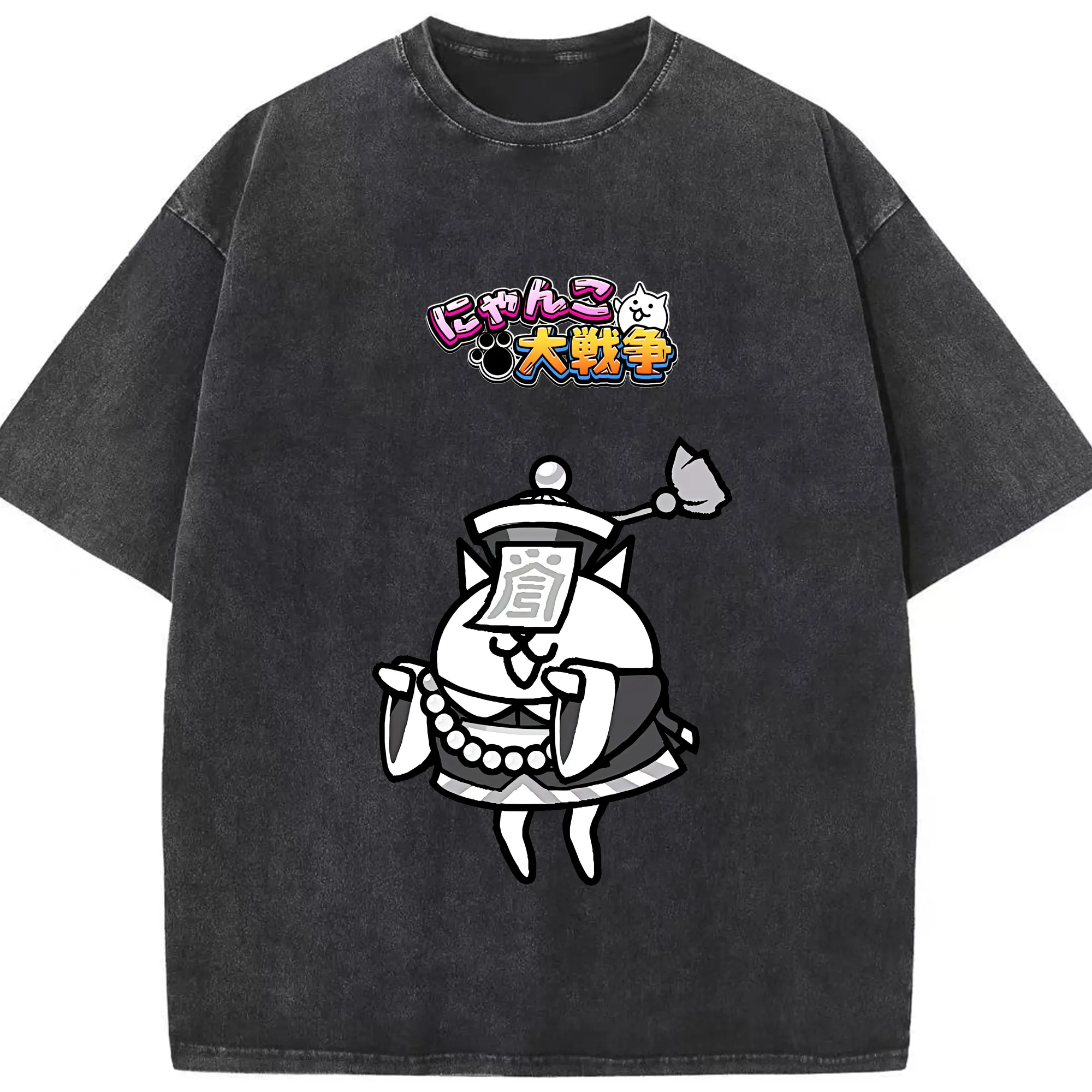 にゃんこ大戦争 グッズ - 綿100％ ヴィンテージ風 半袖Tシャツ ・ フロントプリント ・ 柔らか肌触り ・ 通気性 快適 ・ スポーツ カジュアル 外出用