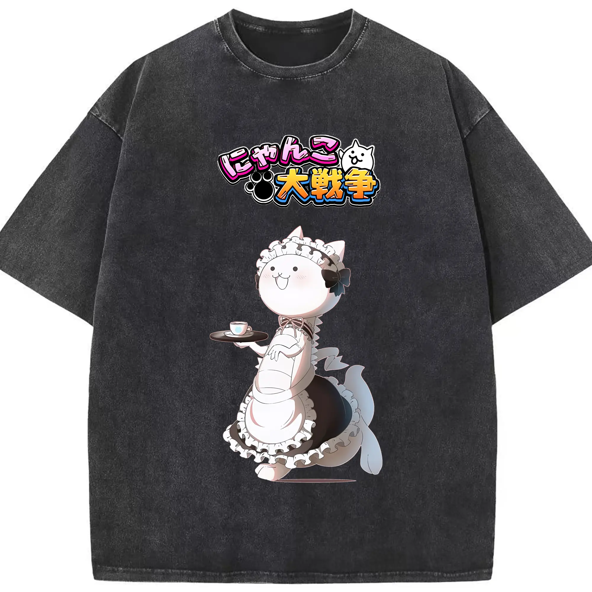 にゃんこ大戦争 グッズ - 綿100％ ヴィンテージ風 半袖Tシャツ ・ フロントプリント ・ 柔らか肌触り ・ 通気性 快適 ・ スポーツ カジュアル 外出用