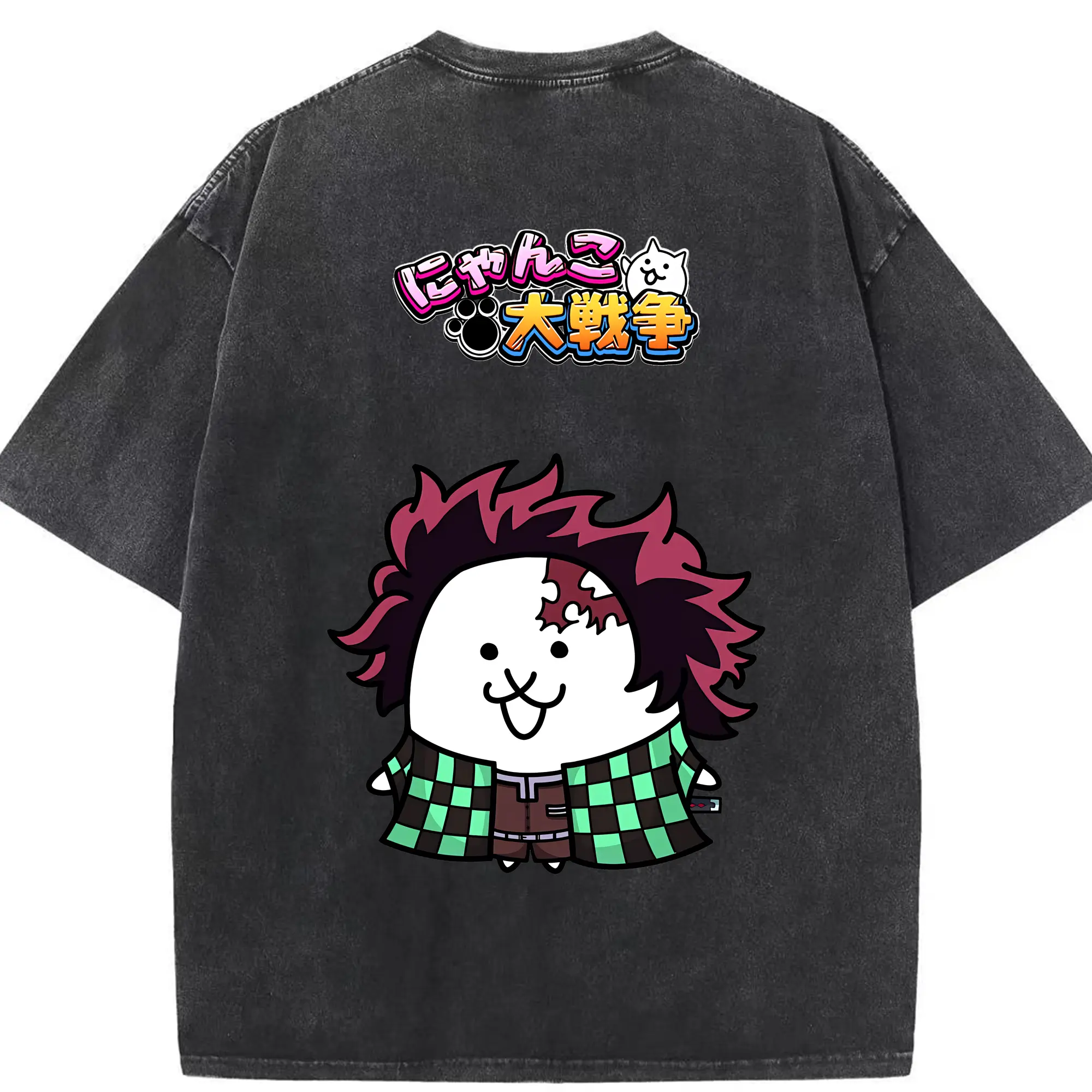 にゃんこ大戦争 グッズ - 綿100％ ヴィンテージ風 半袖Tシャツ ・ 背面プリント ・ 柔らか肌触り ・ 通気性 快適 ・ スポーツ カジュアル 外出用