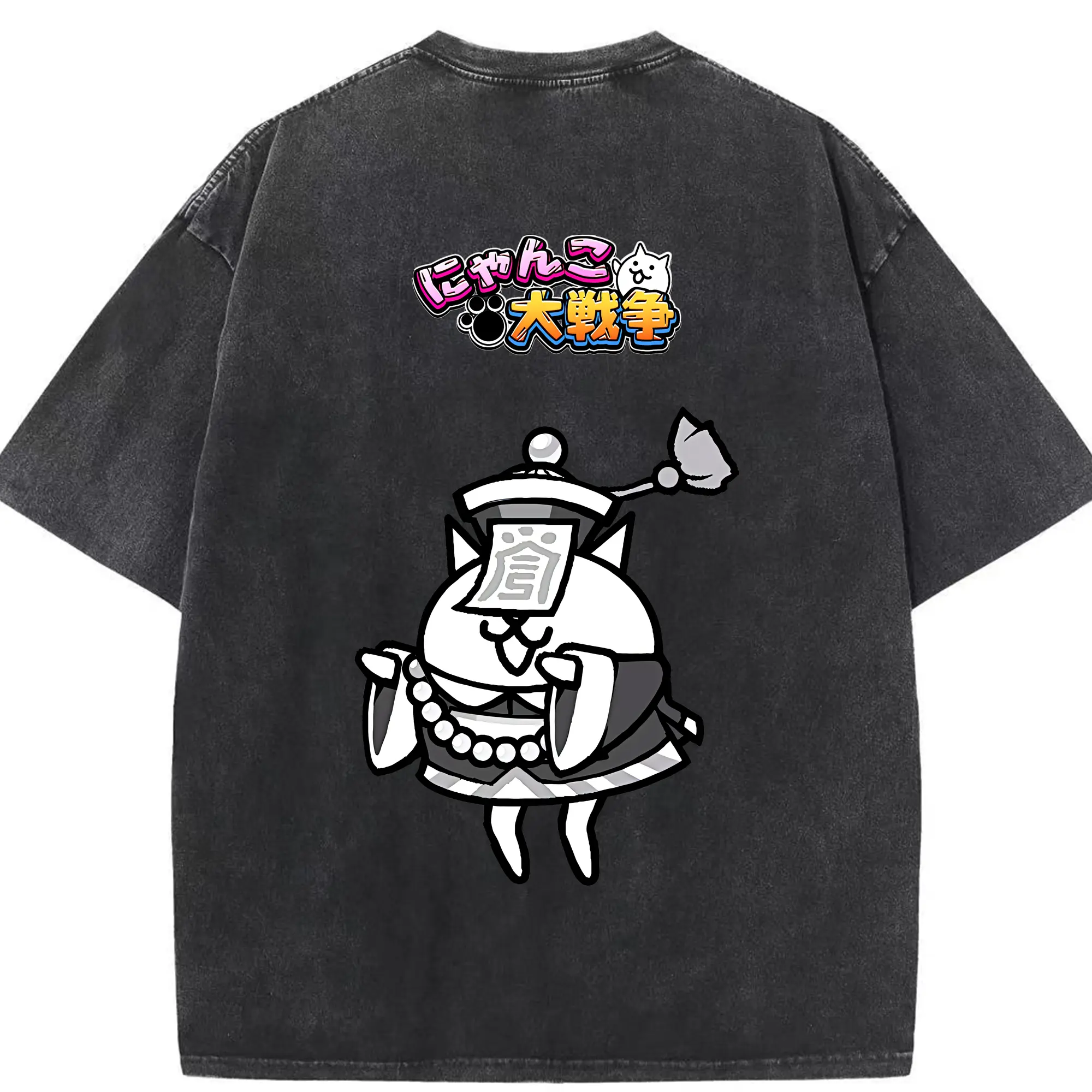 にゃんこ大戦争 グッズ - 綿100％ ヴィンテージ風 半袖Tシャツ ・ 背面プリント ・ 柔らか肌触り ・ 通気性 快適 ・ スポーツ カジュアル 外出用