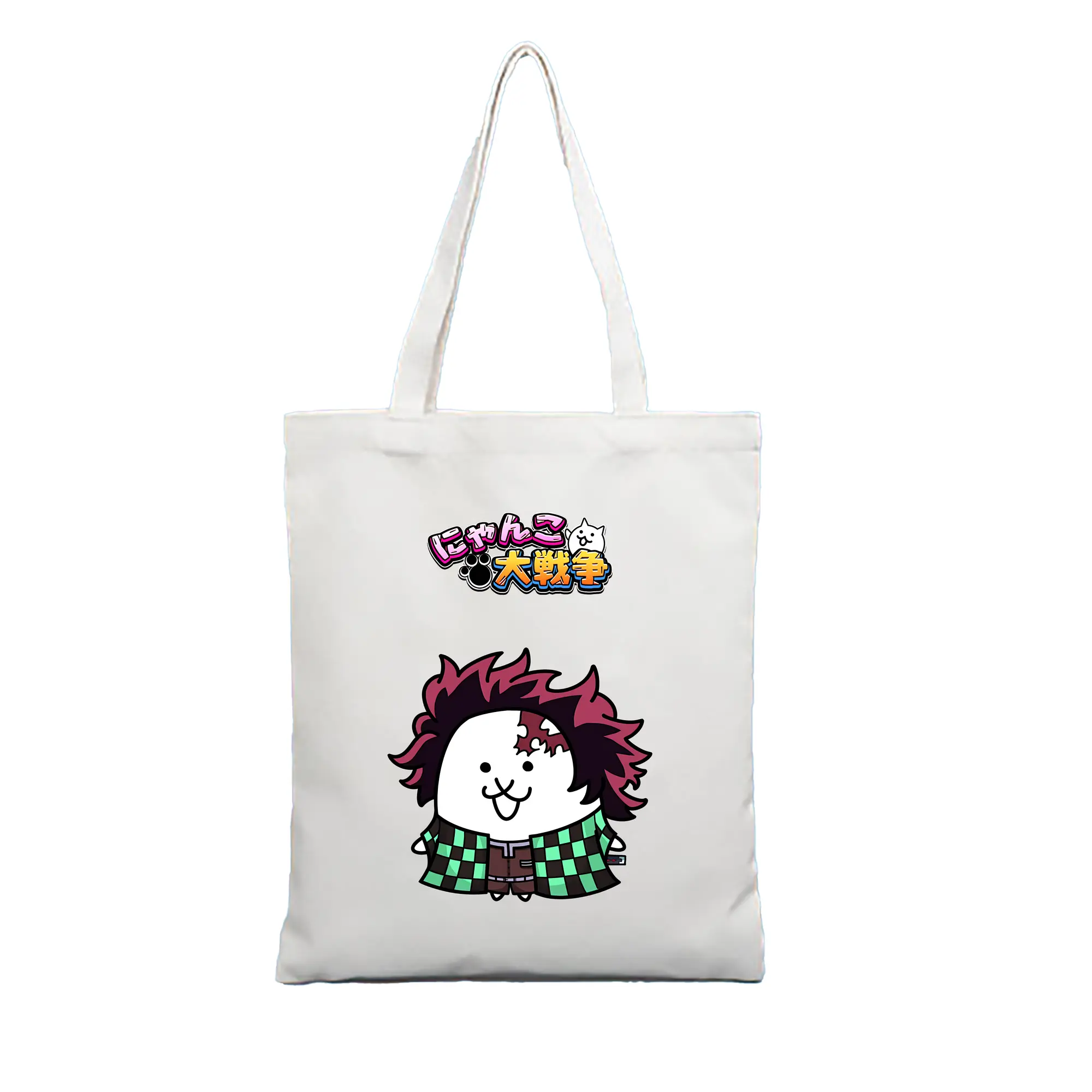 にゃんこ大戦争 グッズ - 縦型キャンバス手提げバッグ（トートバッグ） ・ キャンバス素材 ・ ショッピング用 ・ 軽量 丈夫 お手入れ簡単
