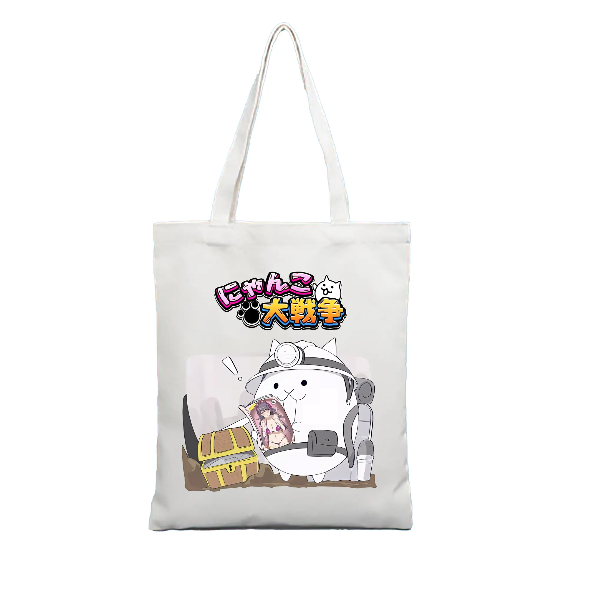 にゃんこ大戦争 グッズ - 縦型キャンバス手提げバッグ（トートバッグ） ・ キャンバス素材 ・ ショッピング用 ・ 軽量 丈夫 お手入れ簡単