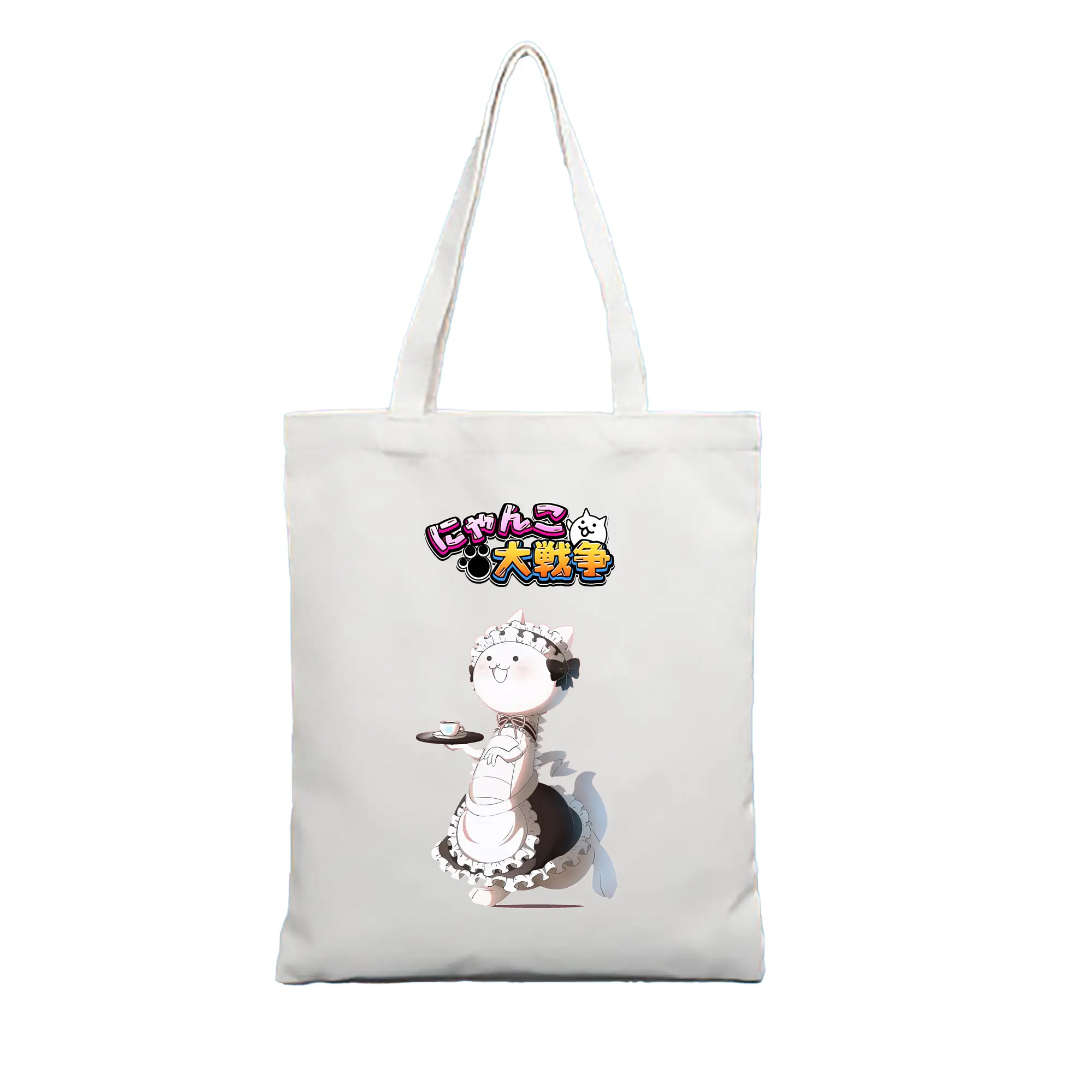 にゃんこ大戦争 グッズ - 縦型キャンバス手提げバッグ（トートバッグ） ・ キャンバス素材 ・ ショッピング用 ・ 軽量 丈夫 お手入れ簡単