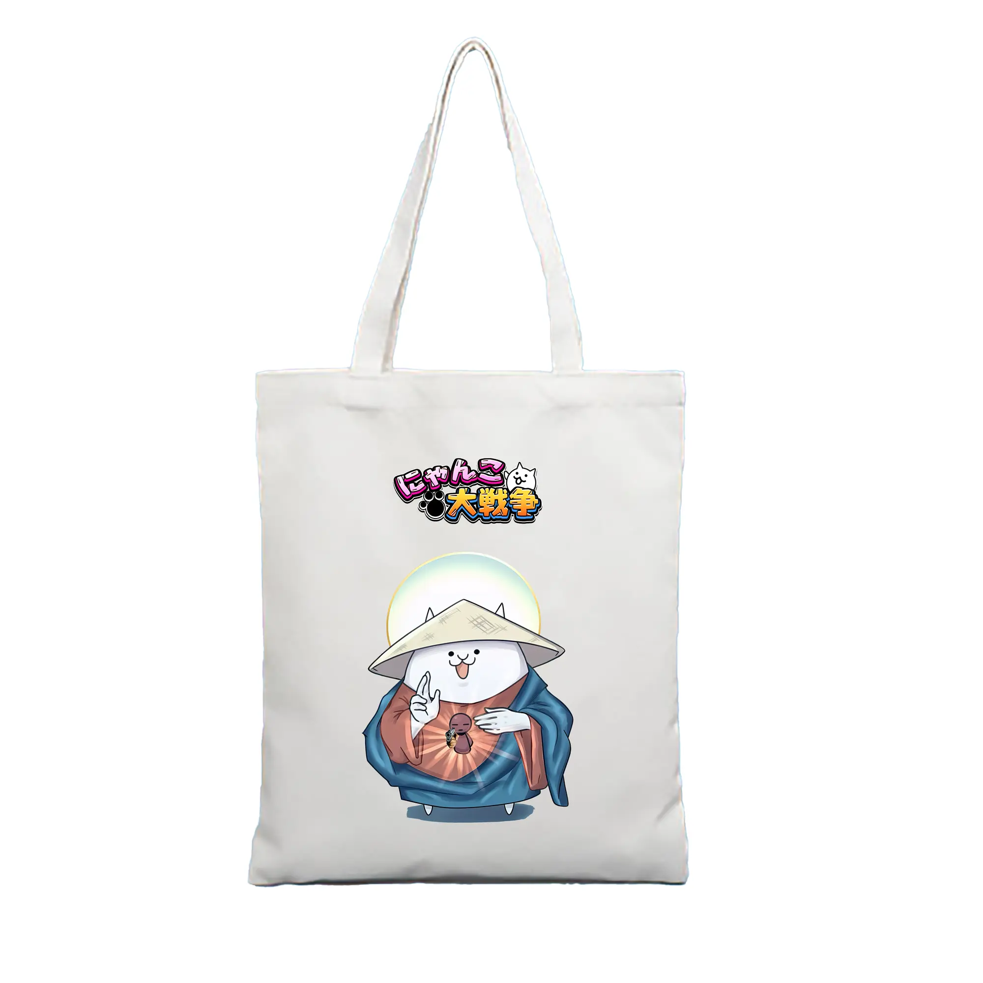 にゃんこ大戦争 グッズ - 縦型キャンバス手提げバッグ（トートバッグ） ・ キャンバス素材 ・ ショッピング用 ・ 軽量 丈夫 お手入れ簡単
