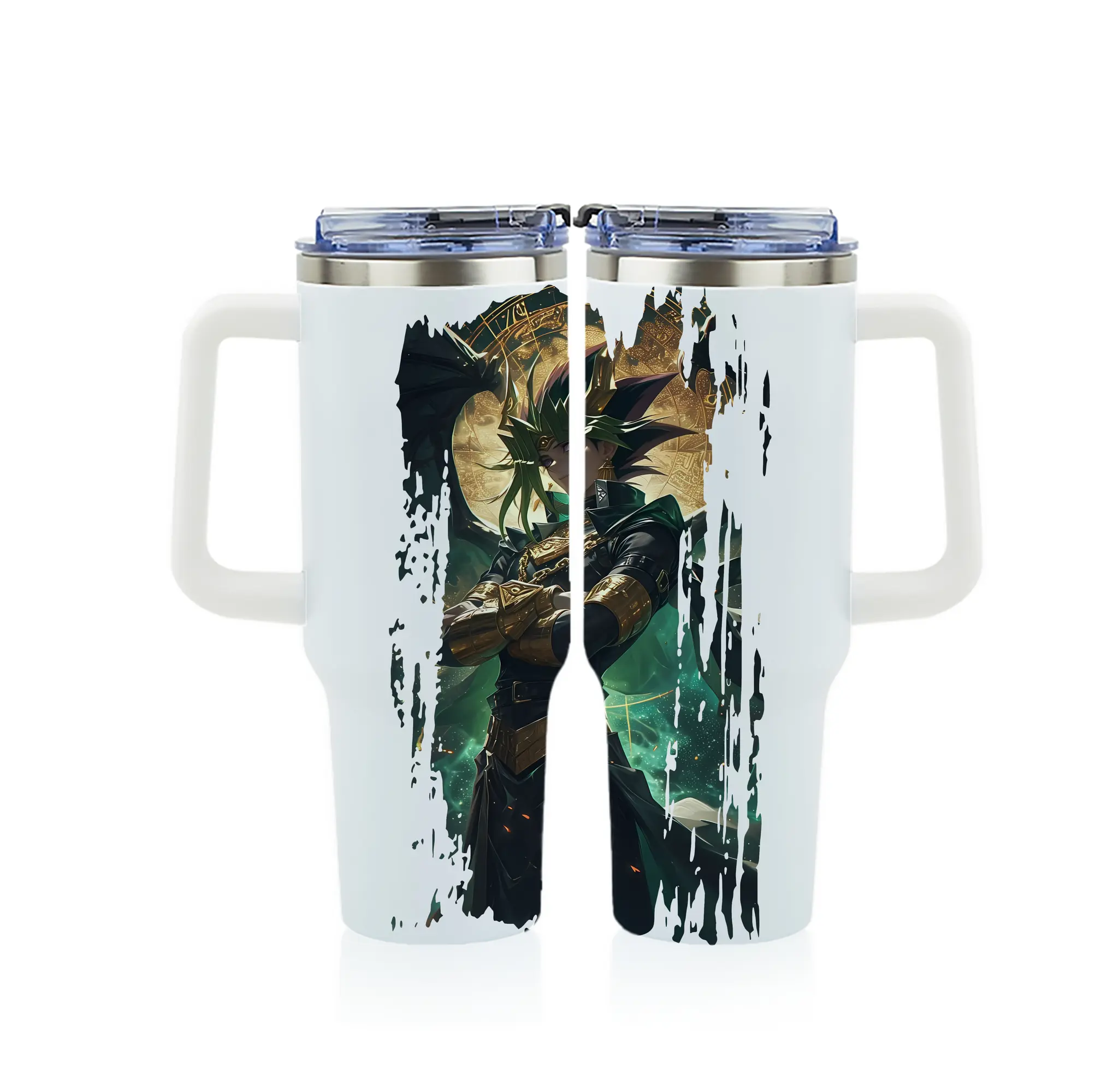 遊☆戯☆王 グッズ,武藤遊戯 - 1200mL フルプリント車用タンブラー ・ 304ステンレス 内側 ・ 201ステンレス 外側 ・ 保温 保冷 ・ 通勤 ドライブ アウトドア用