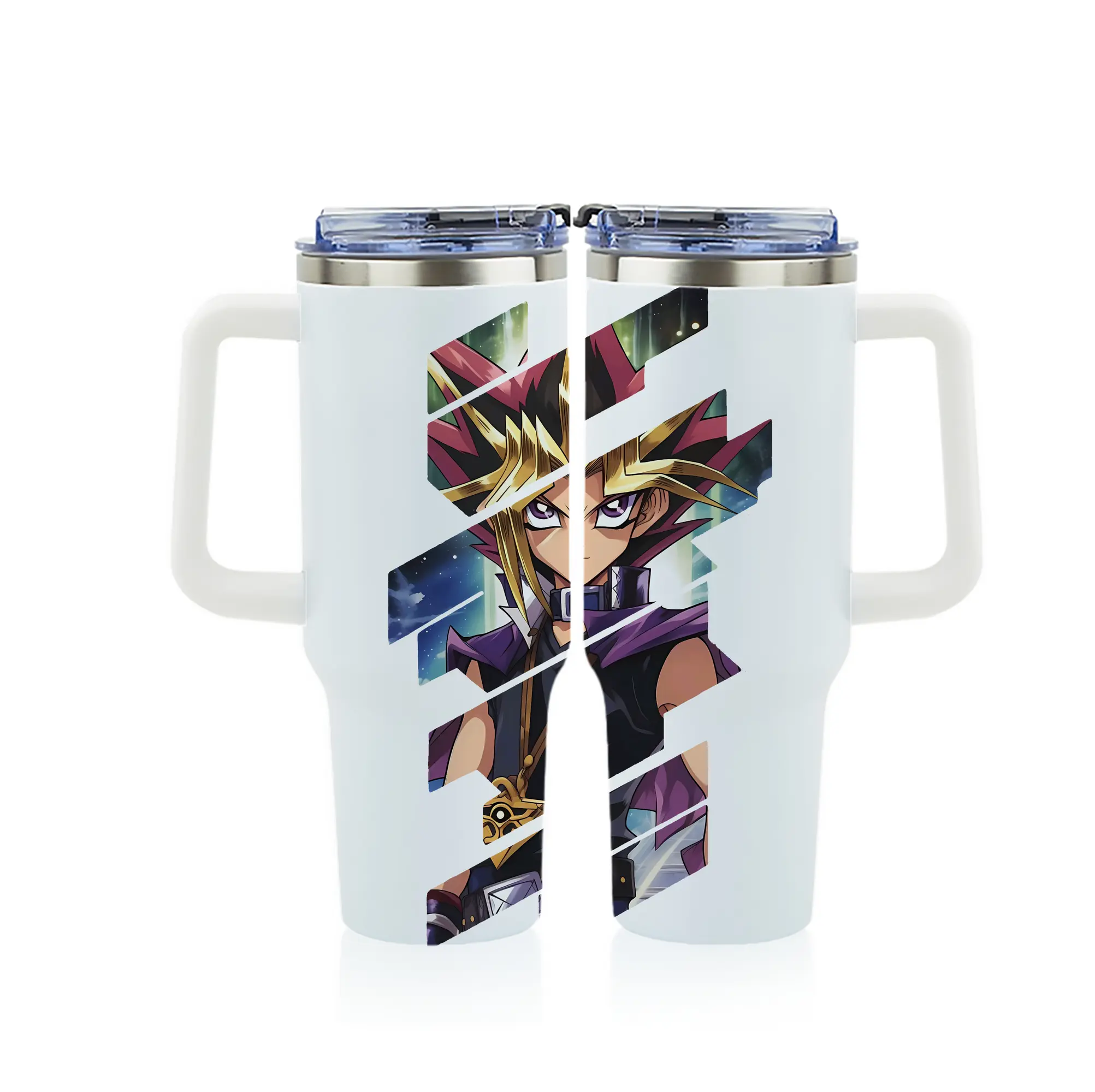 遊☆戯☆王 グッズ,武藤遊戯 - 1200mL フルプリント車用タンブラー ・ 304ステンレス 内側 ・ 201ステンレス 外側 ・ 保温 保冷 ・ 通勤 ドライブ アウトドア用