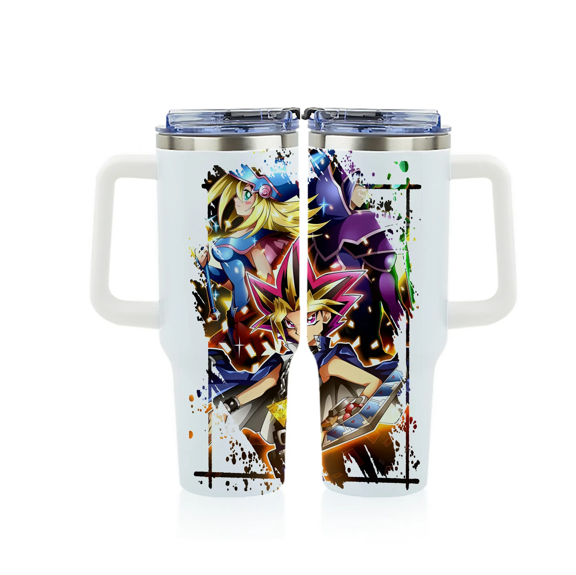 遊☆戯☆王 グッズ,武藤遊戯 - 1200mL フルプリント車用タンブラー ・ 304ステンレス 内側 ・ 201ステンレス 外側 ・ 保温 保冷 ・ 通勤 ドライブ アウトドア用