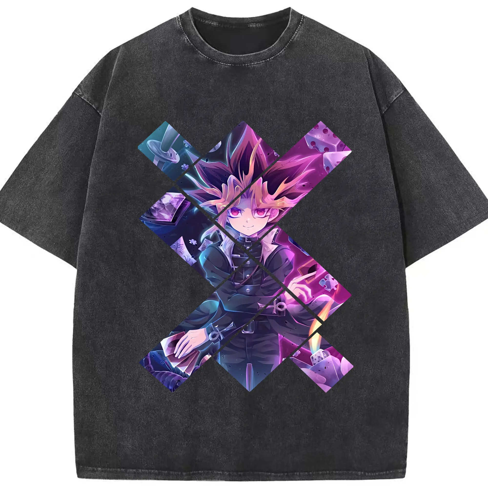 遊☆戯☆王 グッズ,武藤遊戯 - 綿100％ ヴィンテージ風 半袖Tシャツ ・ フロントプリント ・ 柔らか肌触り ・ 通気性 快適 ・ スポーツ カジュアル 外出用