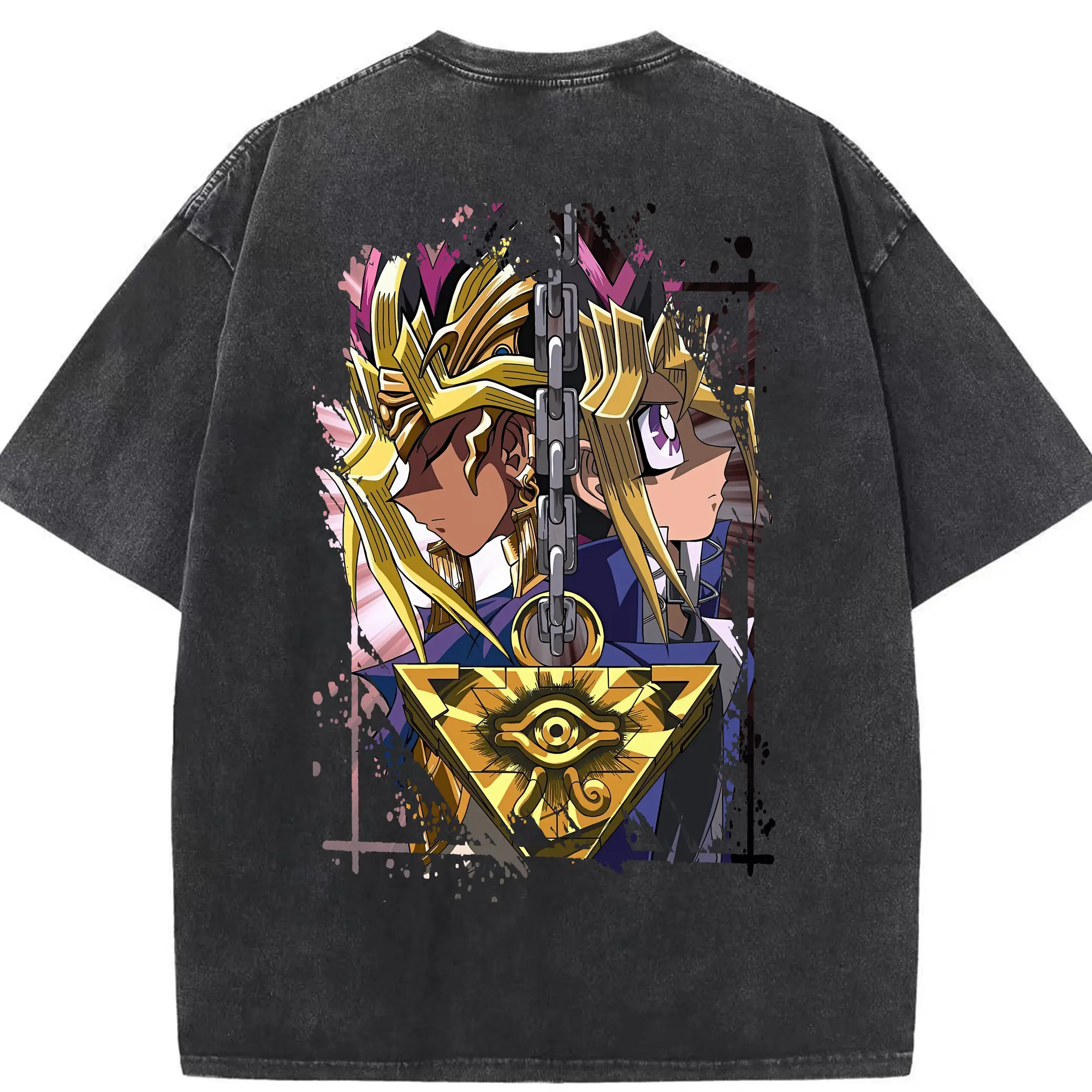 遊☆戯☆王 グッズ,武藤遊戯 - 綿100％ ヴィンテージ風 半袖Tシャツ ・ 背面プリント ・ 柔らか肌触り ・ 通気性 快適 ・ スポーツ カジュアル 外出用