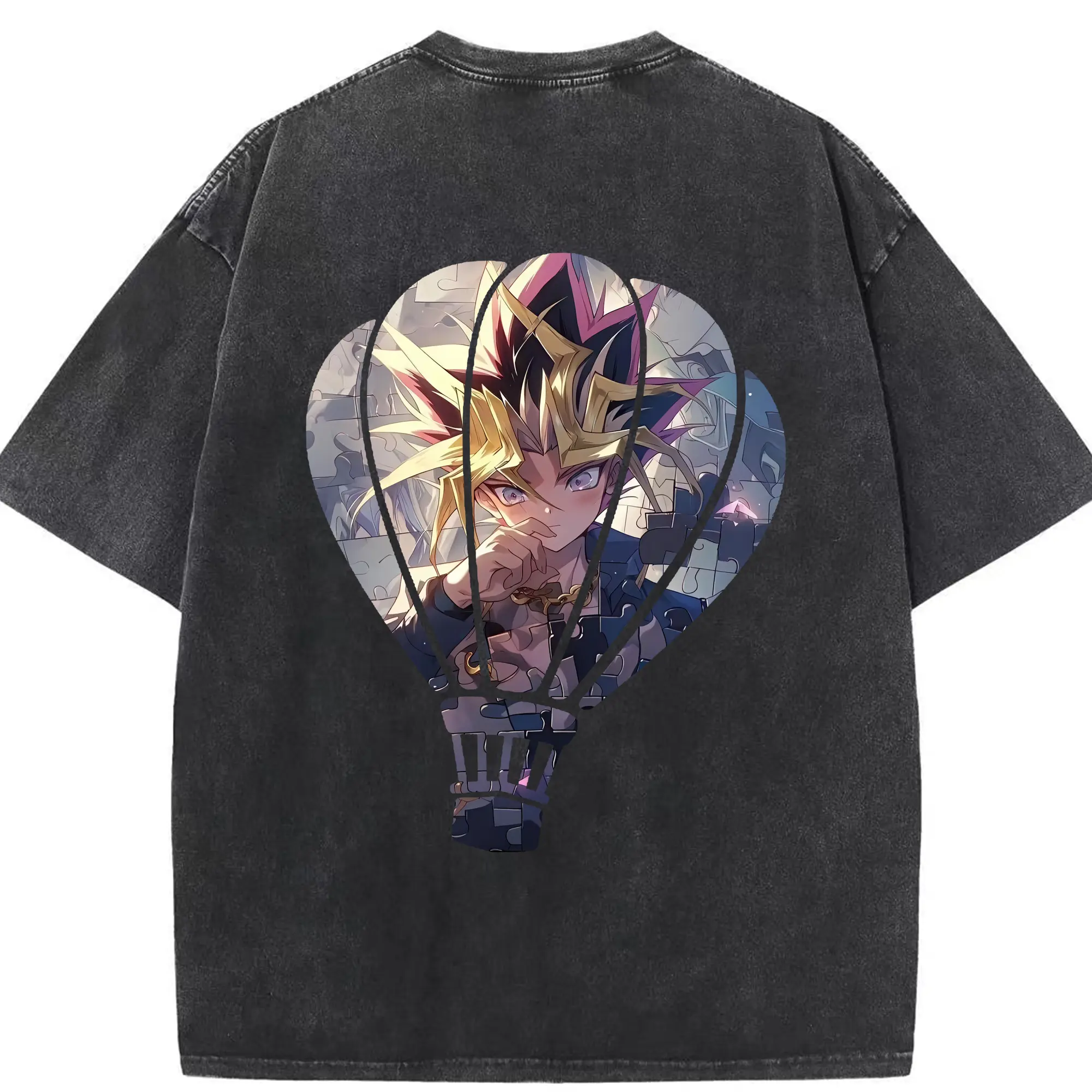 遊☆戯☆王 グッズ,武藤遊戯 - 綿100％ ヴィンテージ風 半袖Tシャツ ・ 背面プリント ・ 柔らか肌触り ・ 通気性 快適 ・ スポーツ カジュアル 外出用