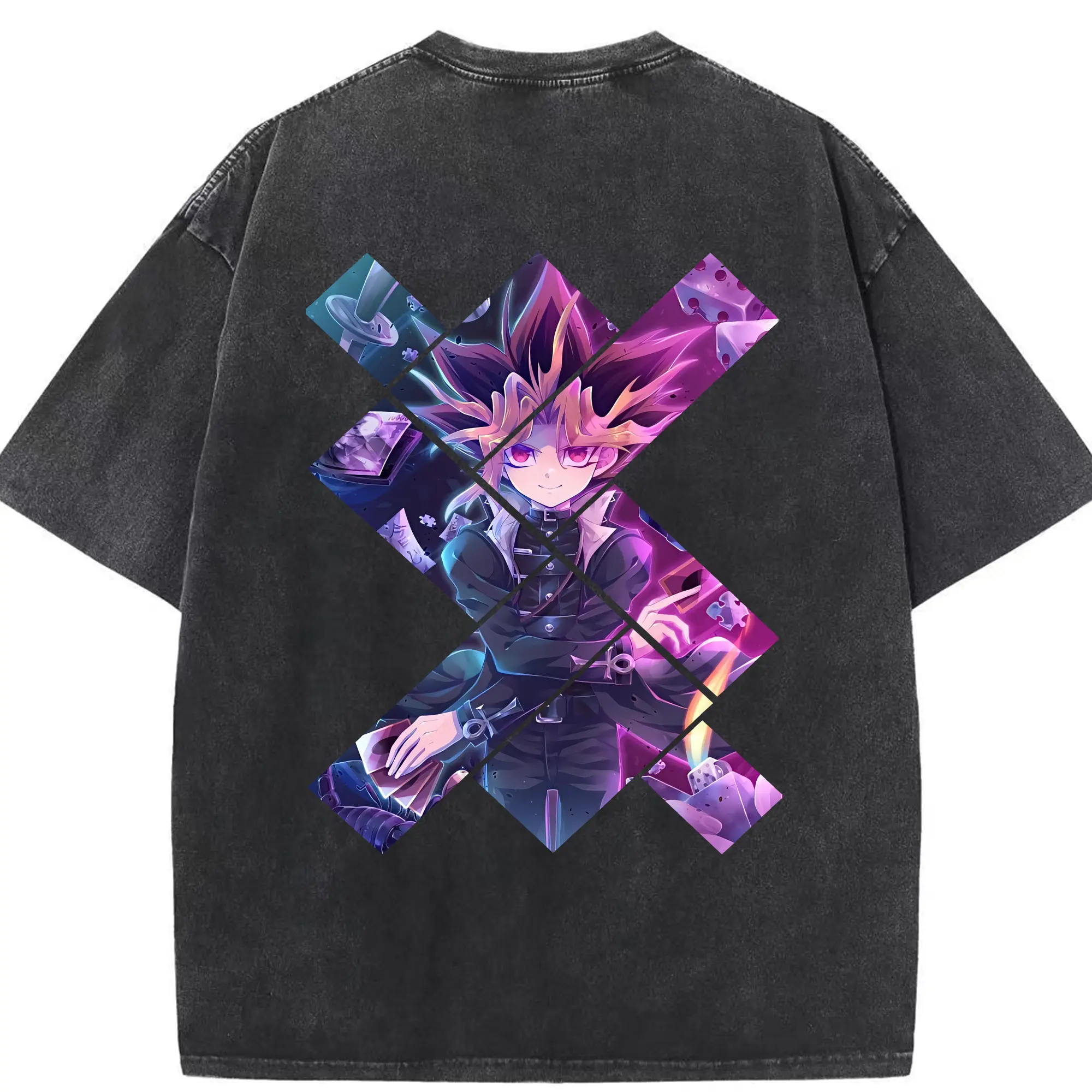 遊☆戯☆王 グッズ,武藤遊戯 - 綿100％ ヴィンテージ風 半袖Tシャツ ・ 背面プリント ・ 柔らか肌触り ・ 通気性 快適 ・ スポーツ カジュアル 外出用