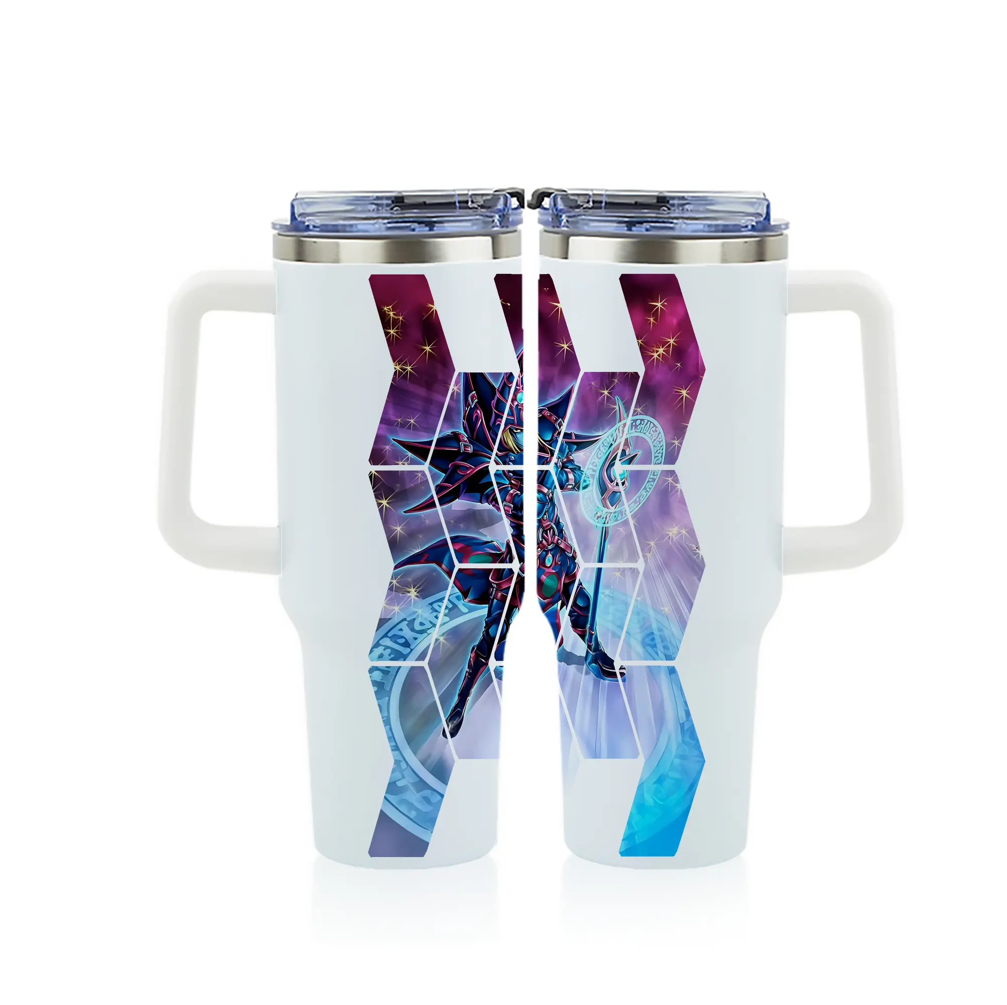 遊☆戯☆王 グッズ,ブラック・マジシャン - 1200mL フルプリント車用タンブラー ・ 304ステンレス 内側 ・ 201ステンレス 外側 ・ 保温 保冷 ・ 通勤 ドライブ アウトドア用