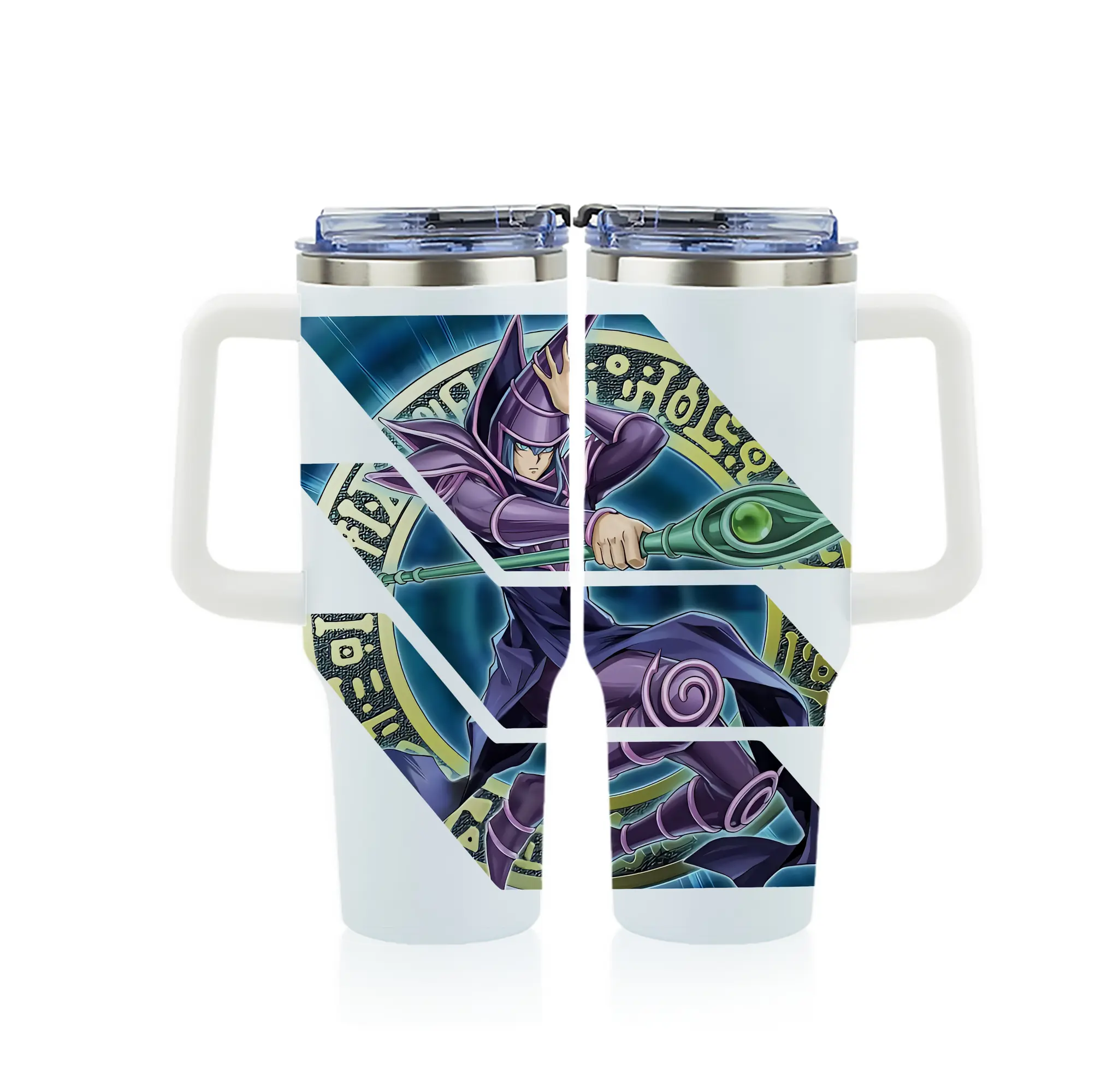 遊☆戯☆王 グッズ,ブラック・マジシャン - 1200mL フルプリント車用タンブラー ・ 304ステンレス 内側 ・ 201ステンレス 外側 ・ 保温 保冷 ・ 通勤 ドライブ アウトドア用