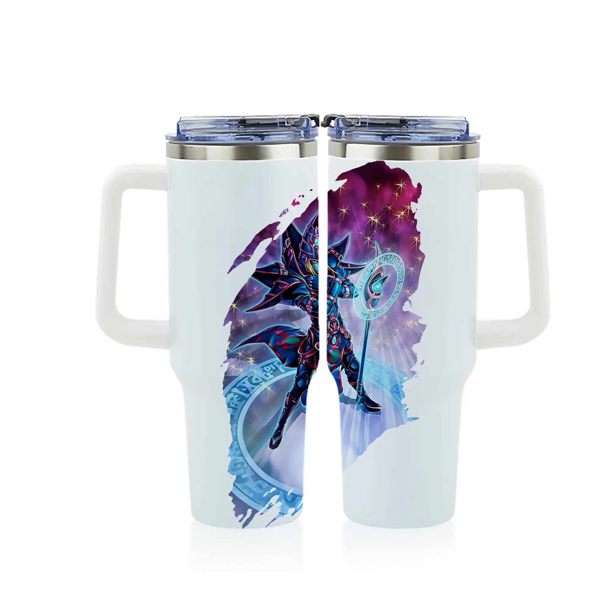 遊☆戯☆王 グッズ,ブラック・マジシャン - 1200mL フルプリント車用タンブラー ・ 304ステンレス 内側 ・ 201ステンレス 外側 ・ 保温 保冷 ・ 通勤 ドライブ アウトドア用