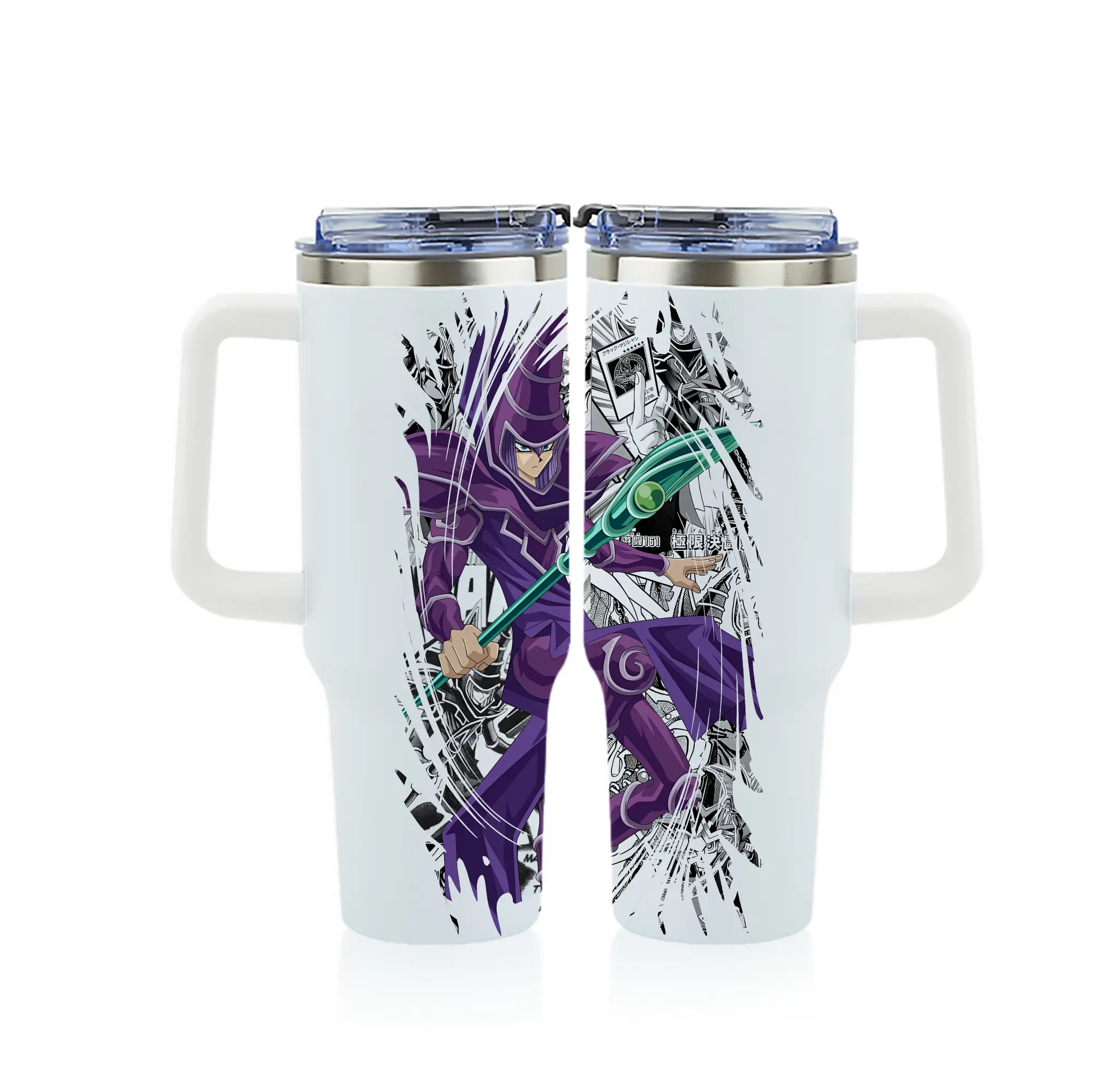 遊☆戯☆王 グッズ,ブラック・マジシャン - 1200mL フルプリント車用タンブラー ・ 304ステンレス 内側 ・ 201ステンレス 外側 ・ 保温 保冷 ・ 通勤 ドライブ アウトドア用