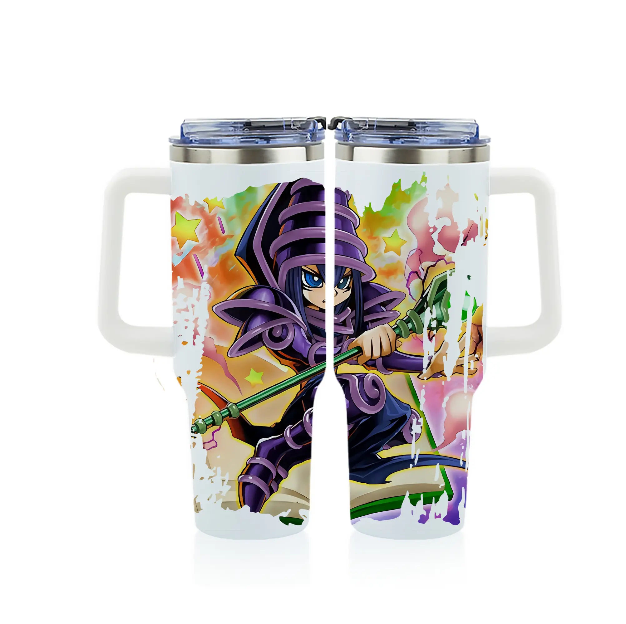 遊☆戯☆王 グッズ,ブラック・マジシャン - 1200mL フルプリント車用タンブラー ・ 304ステンレス 内側 ・ 201ステンレス 外側 ・ 保温 保冷 ・ 通勤 ドライブ アウトドア用