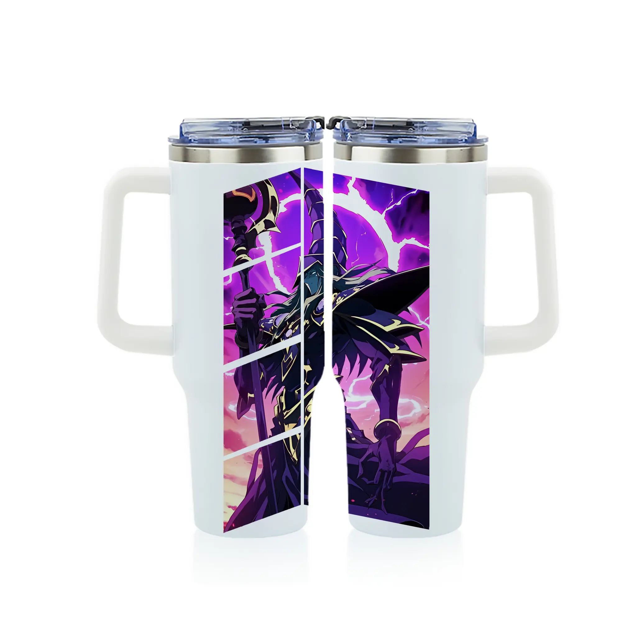 遊☆戯☆王 グッズ,ブラック・マジシャン - 1200mL フルプリント車用タンブラー ・ 304ステンレス 内側 ・ 201ステンレス 外側 ・ 保温 保冷 ・ 通勤 ドライブ アウトドア用