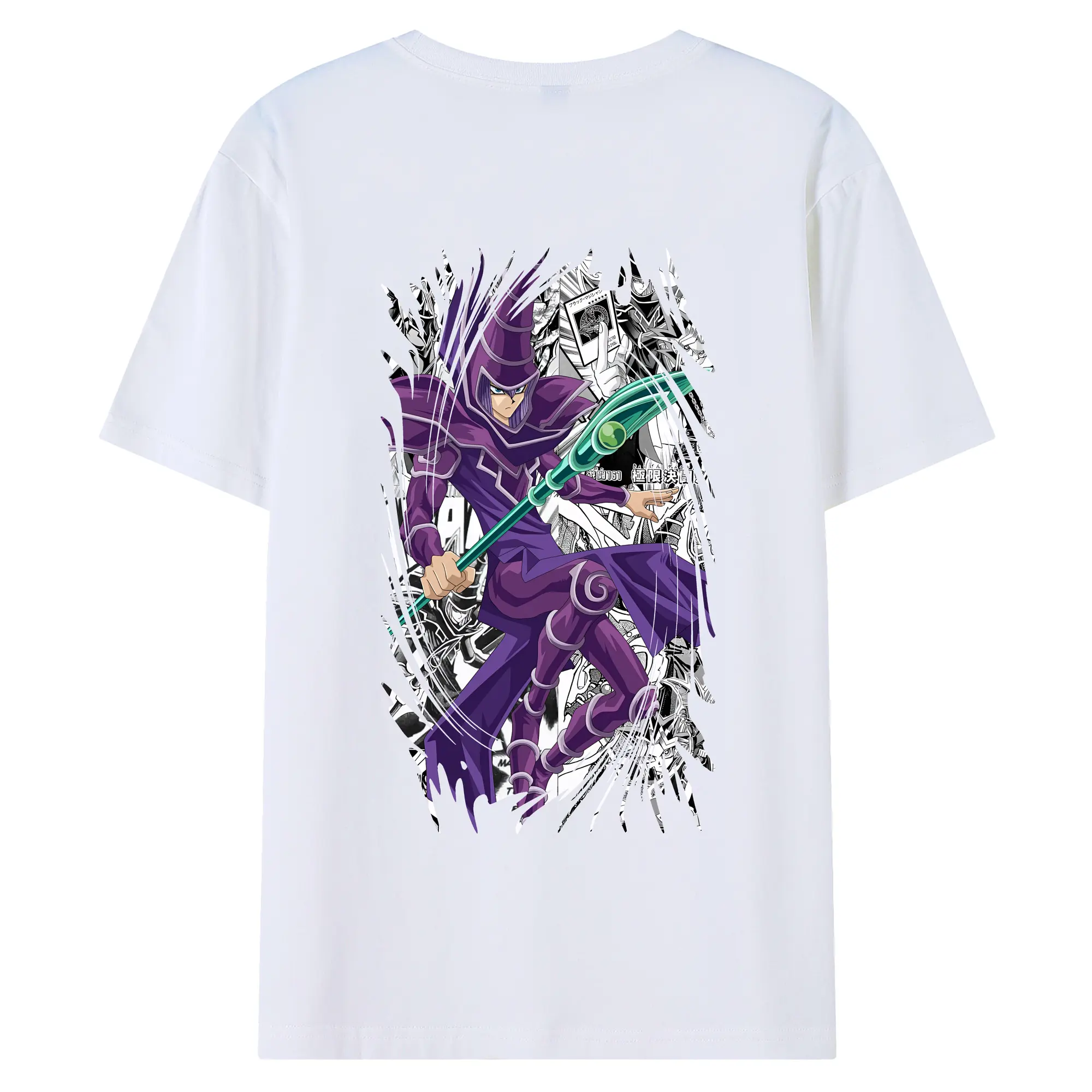 遊☆戯☆王 グッズ,ブラック・マジシャン - 綿100％ 半袖Tシャツ ・ バックプリント ・ 快適 通気性 ・ 日常使い 散歩 スポーツ用