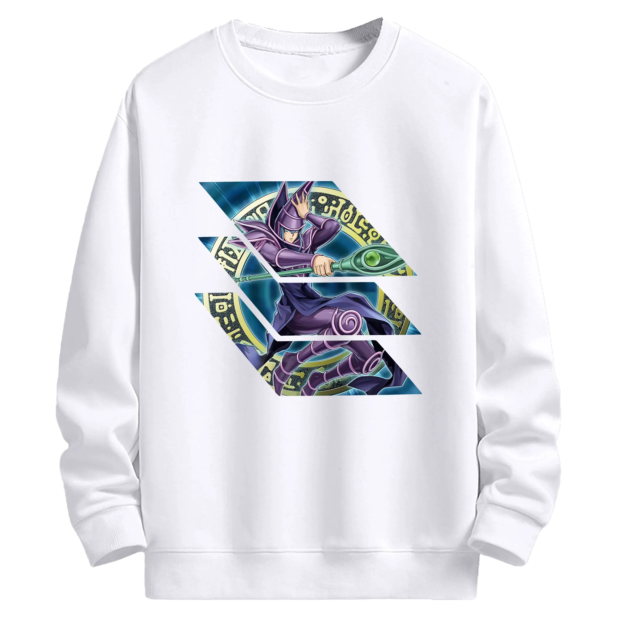 遊☆戯☆王 グッズ,ブラック・マジシャン - 高品質 クルーネック スウェット ・ コットン59％ ポリエステル41％ ・ ユニセックス 長袖 トレーナー ・ カジュアル デイリー スポーツ 散歩用