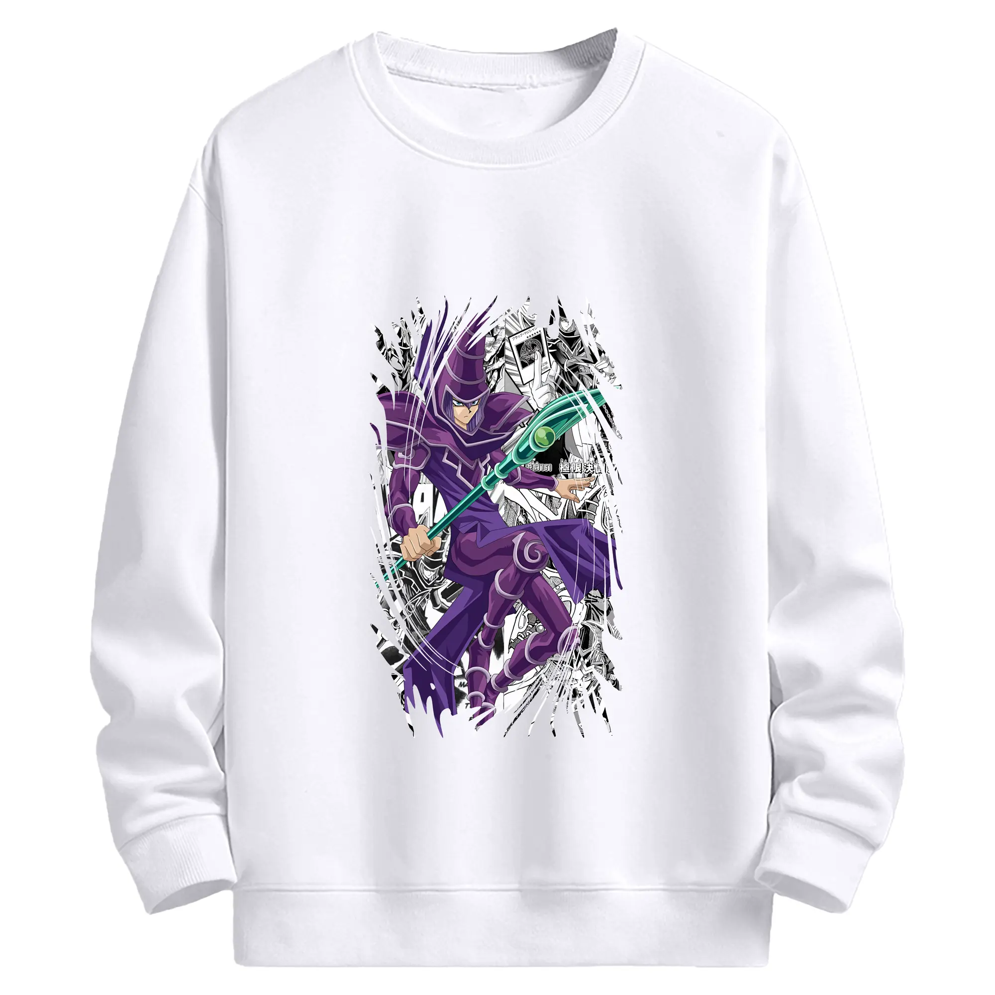 遊☆戯☆王 グッズ,ブラック・マジシャン - 高品質 クルーネック スウェット ・ コットン59％ ポリエステル41％ ・ ユニセックス 長袖 トレーナー ・ カジュアル デイリー スポーツ 散歩用
