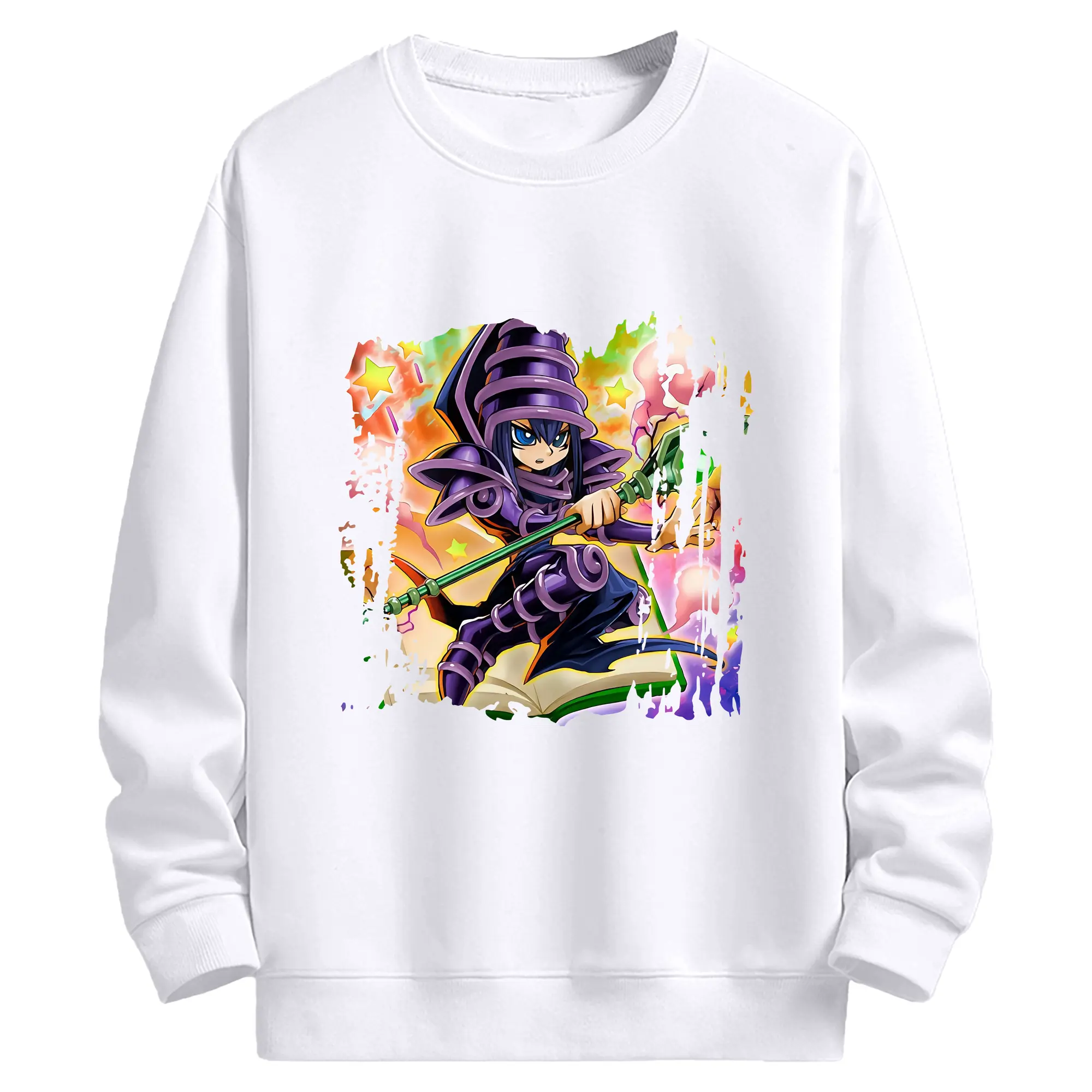 遊☆戯☆王 グッズ,ブラック・マジシャン - 高品質 クルーネック スウェット ・ コットン59％ ポリエステル41％ ・ ユニセックス 長袖 トレーナー ・ カジュアル デイリー スポーツ 散歩用