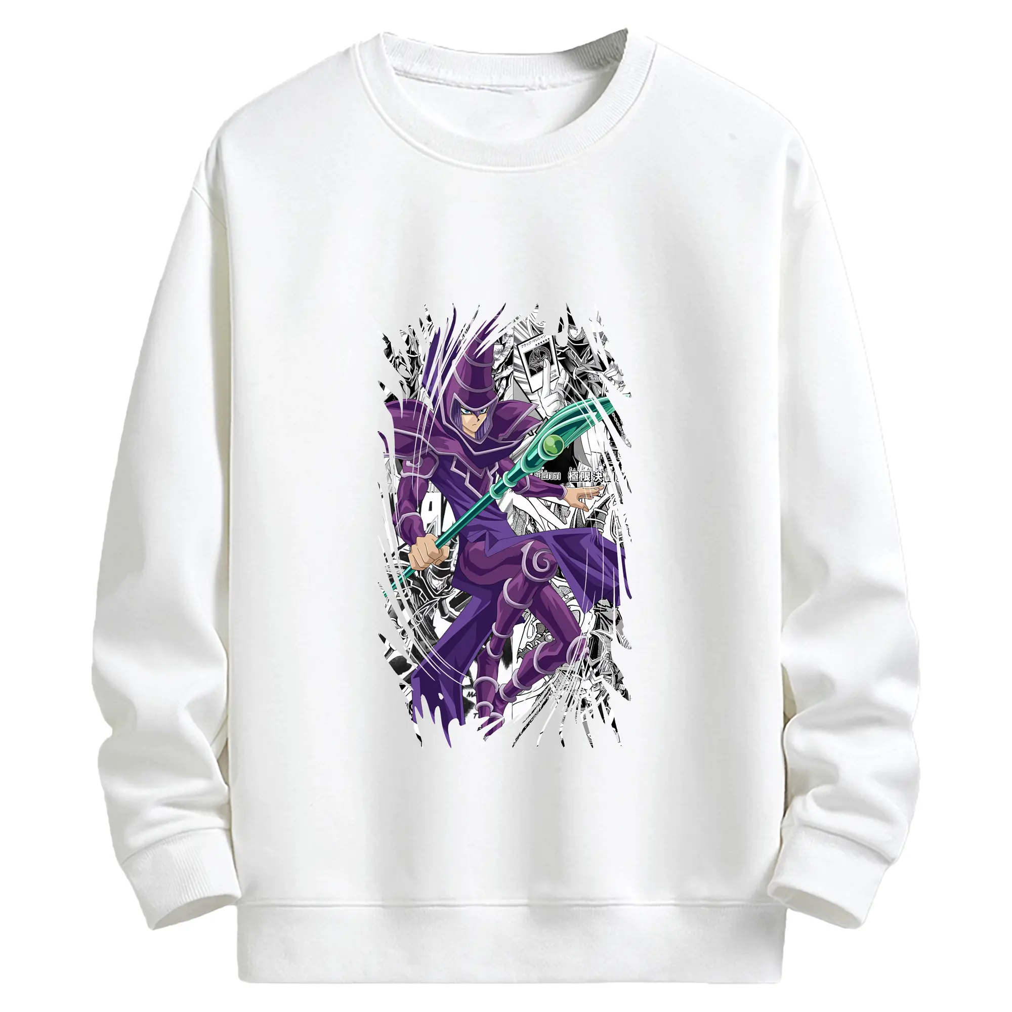 遊☆戯☆王 グッズ,ブラック・マジシャン - キッズ クルーネックスウェットシャツ ・ フロントプリント ・ 綿80％ ポリエステル20％ ・ 快適 通学 スポーツ 日常使い お散歩用