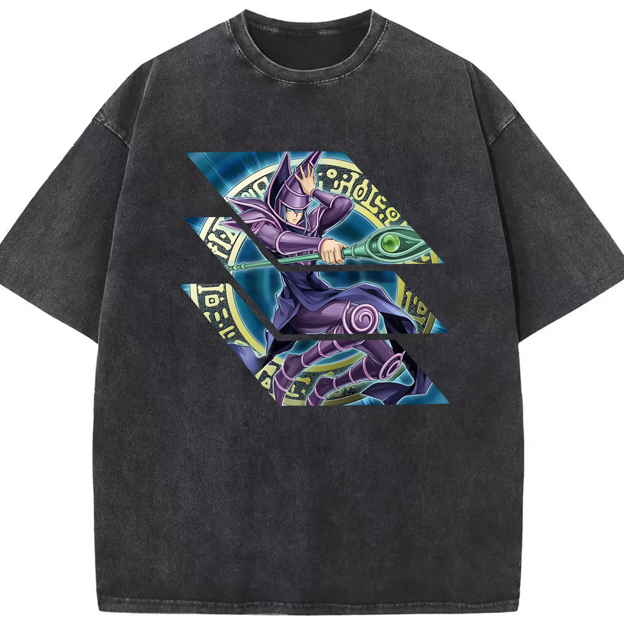 遊☆戯☆王 グッズ,ブラック・マジシャン - 綿100％ ヴィンテージ風 半袖Tシャツ ・ フロントプリント ・ 柔らか肌触り ・ 通気性 快適 ・ スポーツ カジュアル 外出用
