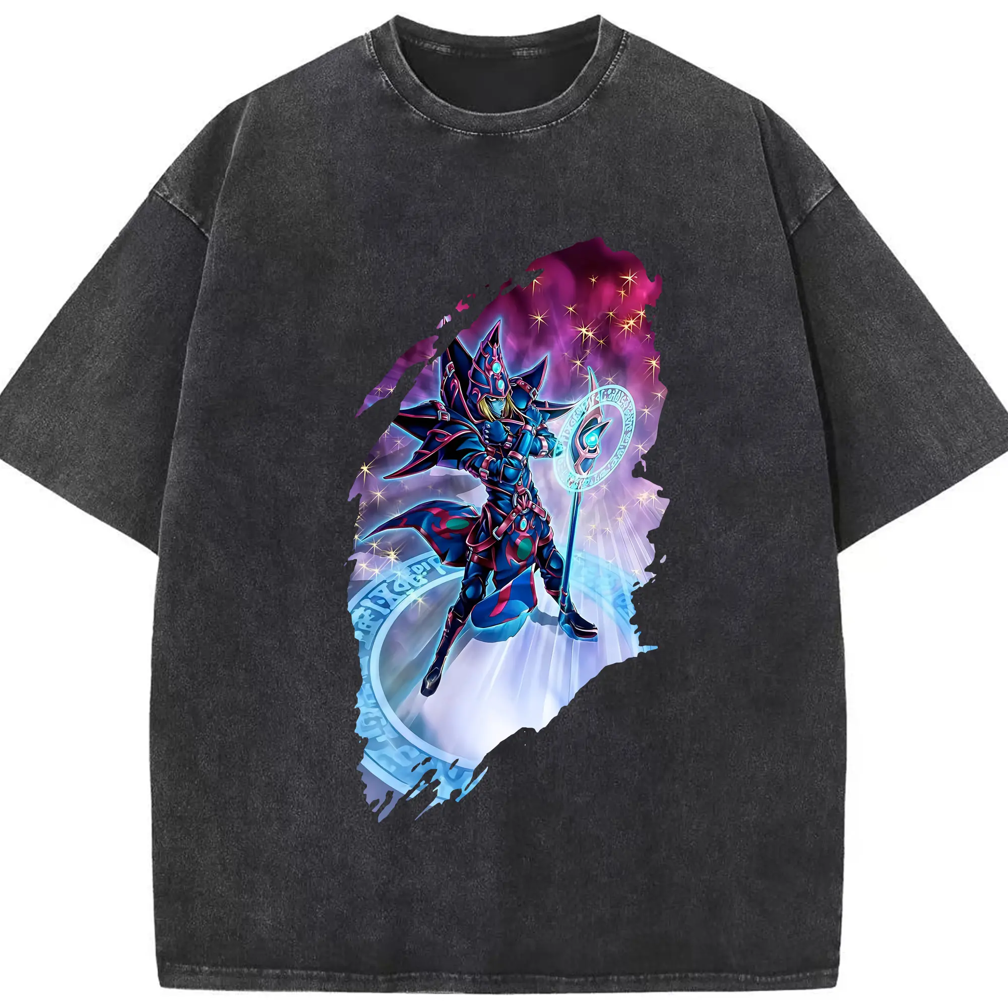 遊☆戯☆王 グッズ,ブラック・マジシャン - 綿100％ ヴィンテージ風 半袖Tシャツ ・ フロントプリント ・ 柔らか肌触り ・ 通気性 快適 ・ スポーツ カジュアル 外出用