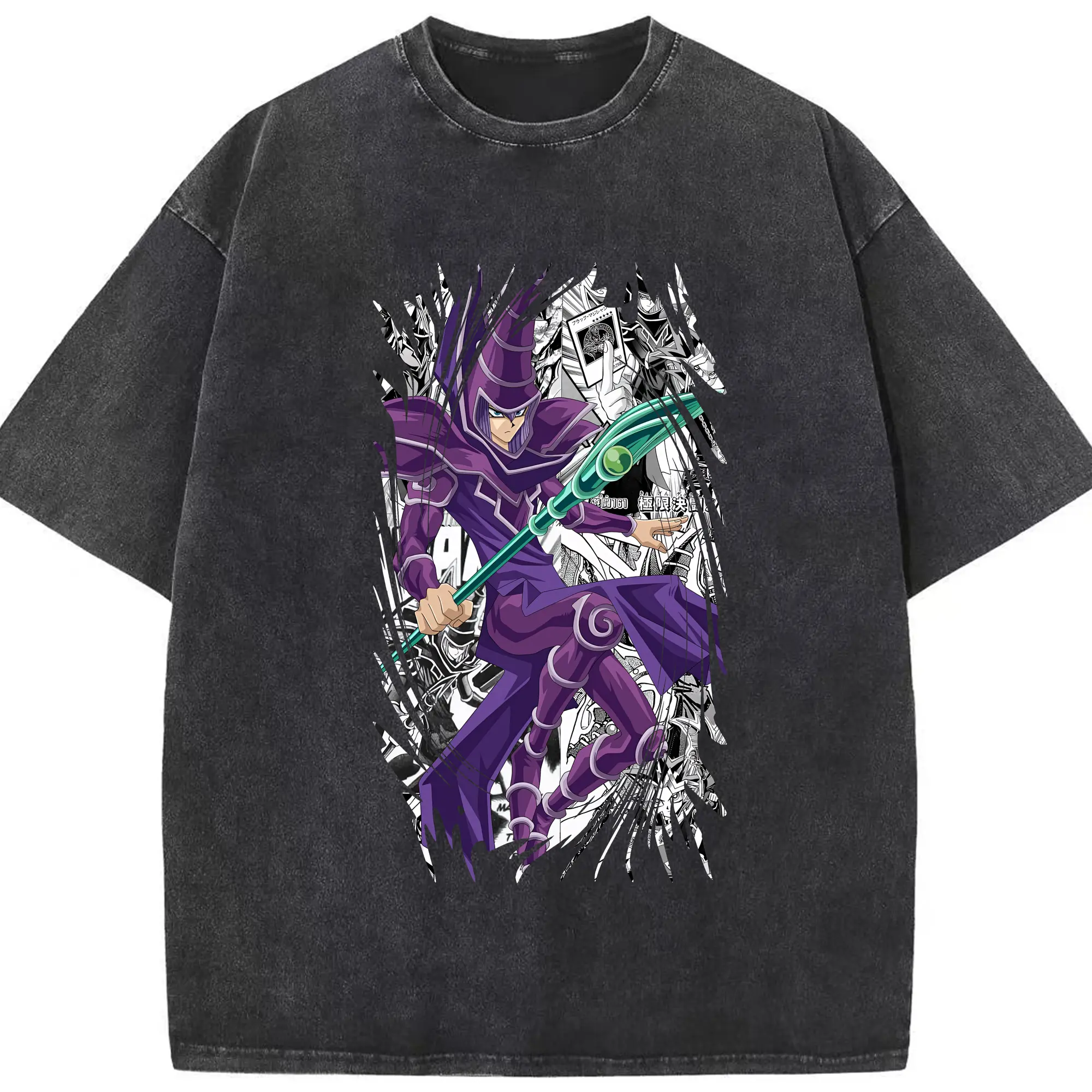 遊☆戯☆王 グッズ,ブラック・マジシャン - 綿100％ ヴィンテージ風 半袖Tシャツ ・ フロントプリント ・ 柔らか肌触り ・ 通気性 快適 ・ スポーツ カジュアル 外出用
