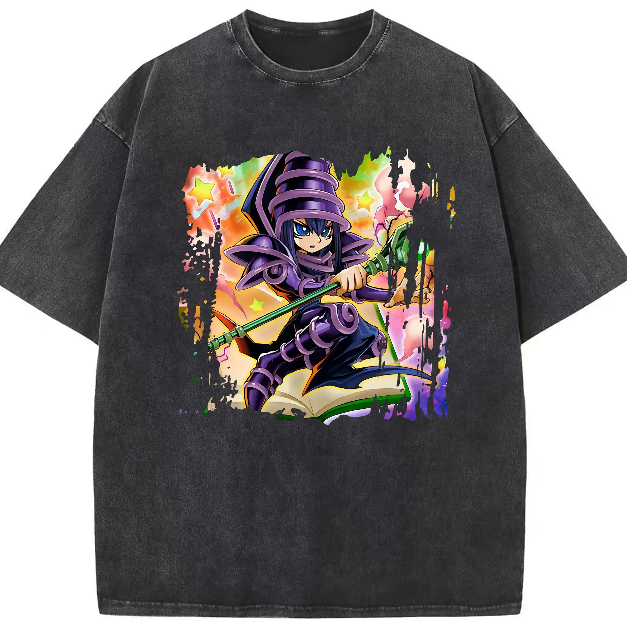 遊☆戯☆王 グッズ,ブラック・マジシャン - 綿100％ ヴィンテージ風 半袖Tシャツ ・ フロントプリント ・ 柔らか肌触り ・ 通気性 快適 ・ スポーツ カジュアル 外出用