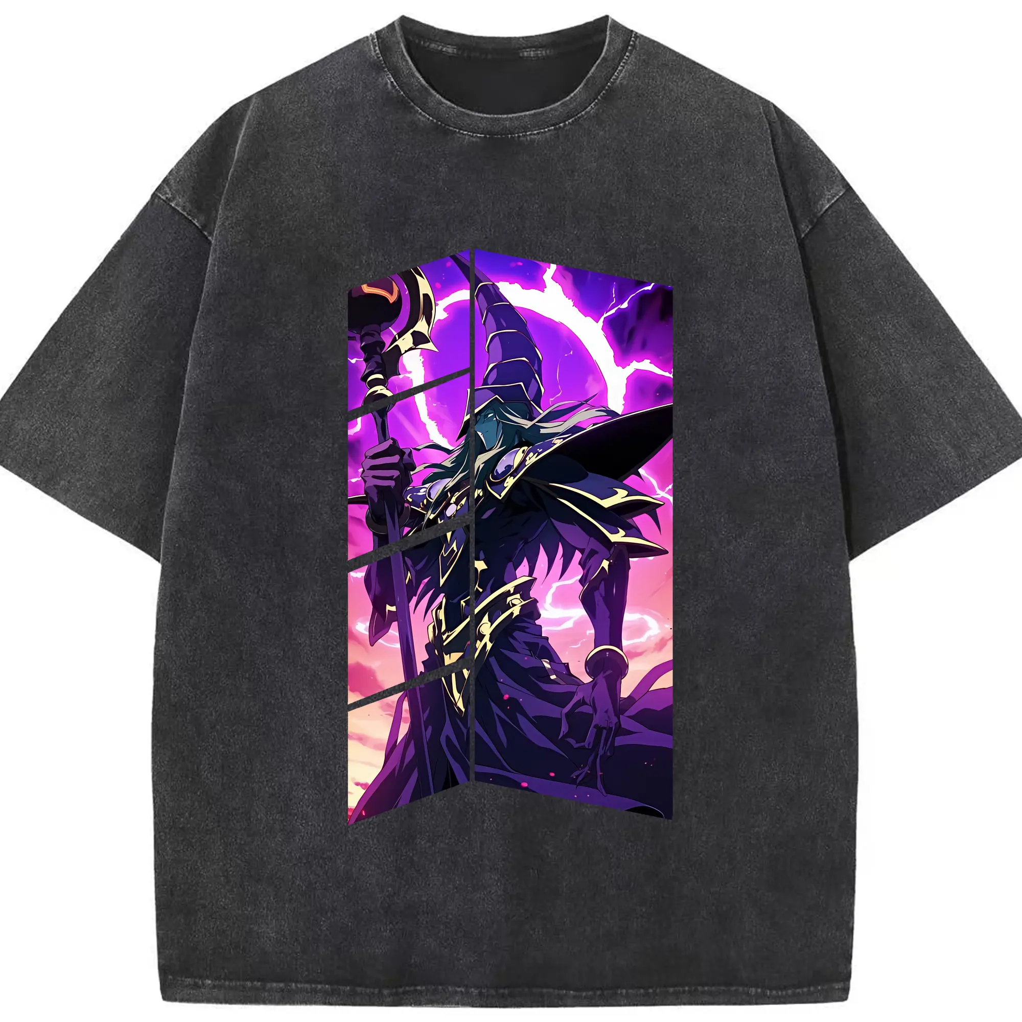 遊☆戯☆王 グッズ,ブラック・マジシャン - 綿100％ ヴィンテージ風 半袖Tシャツ ・ フロントプリント ・ 柔らか肌触り ・ 通気性 快適 ・ スポーツ カジュアル 外出用