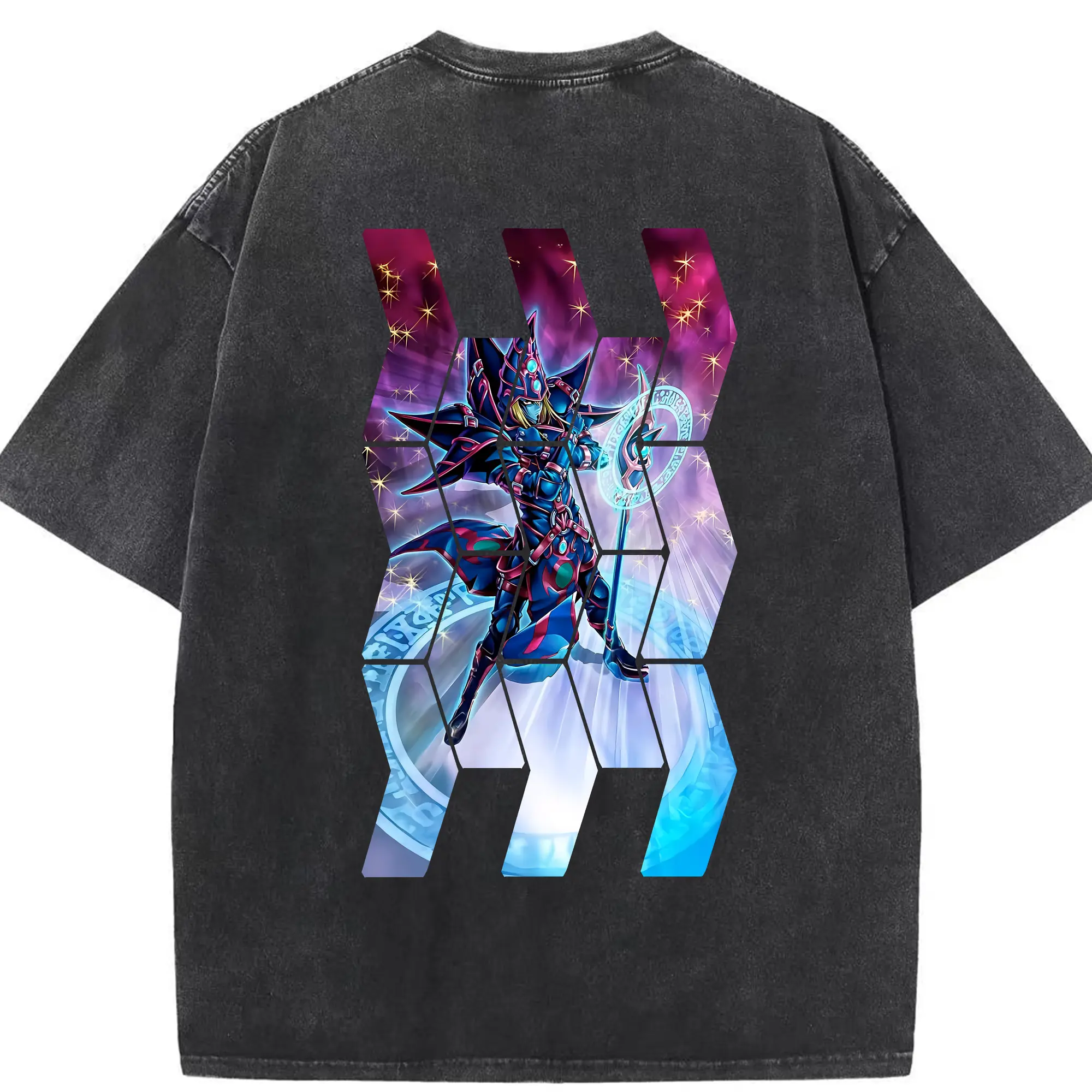 遊☆戯☆王 グッズ,ブラック・マジシャン - 綿100％ ヴィンテージ風 半袖Tシャツ ・ 背面プリント ・ 柔らか肌触り ・ 通気性 快適 ・ スポーツ カジュアル 外出用