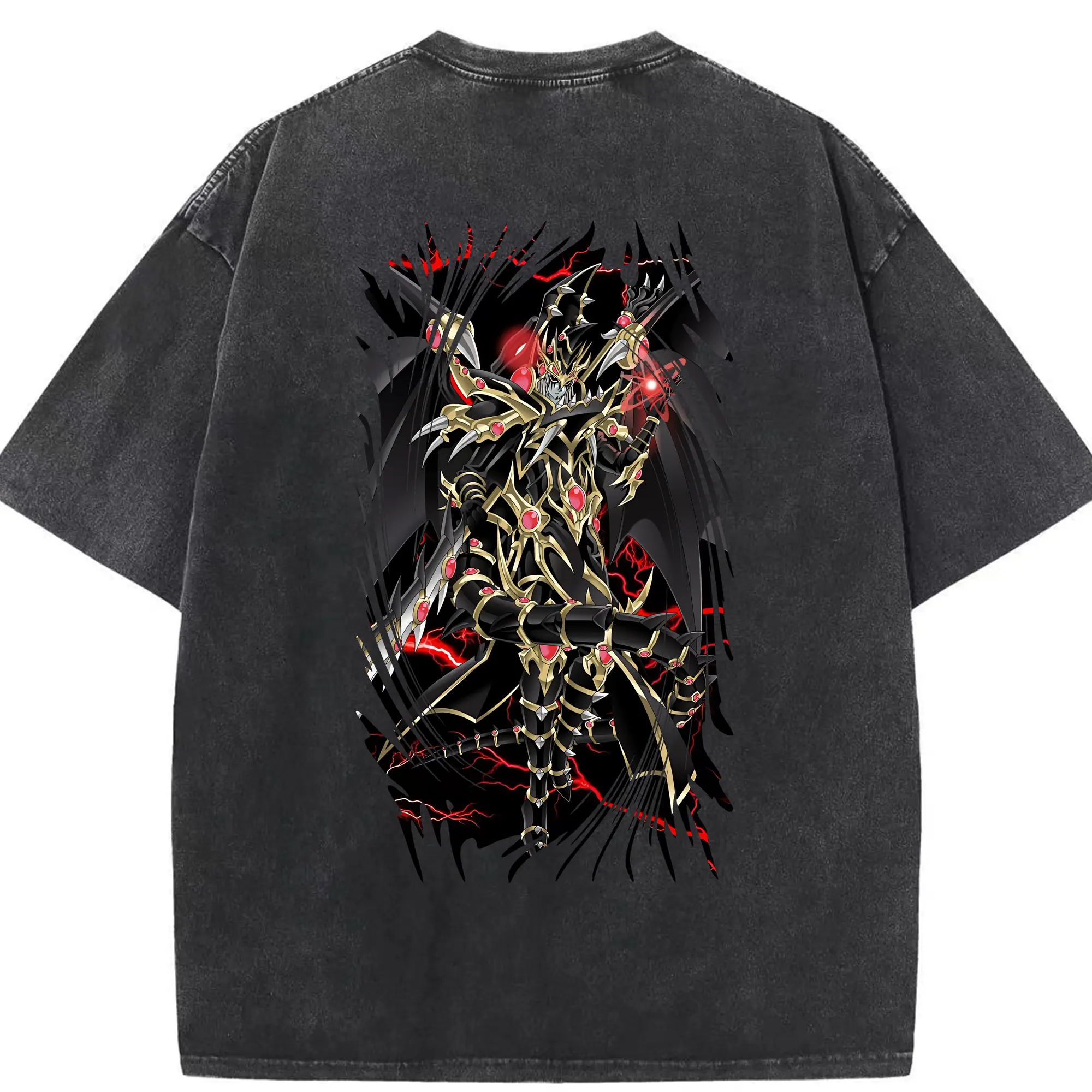遊☆戯☆王 グッズ,ブラック・マジシャン - 綿100％ ヴィンテージ風 半袖Tシャツ ・ 背面プリント ・ 柔らか肌触り ・ 通気性 快適 ・ スポーツ カジュアル 外出用