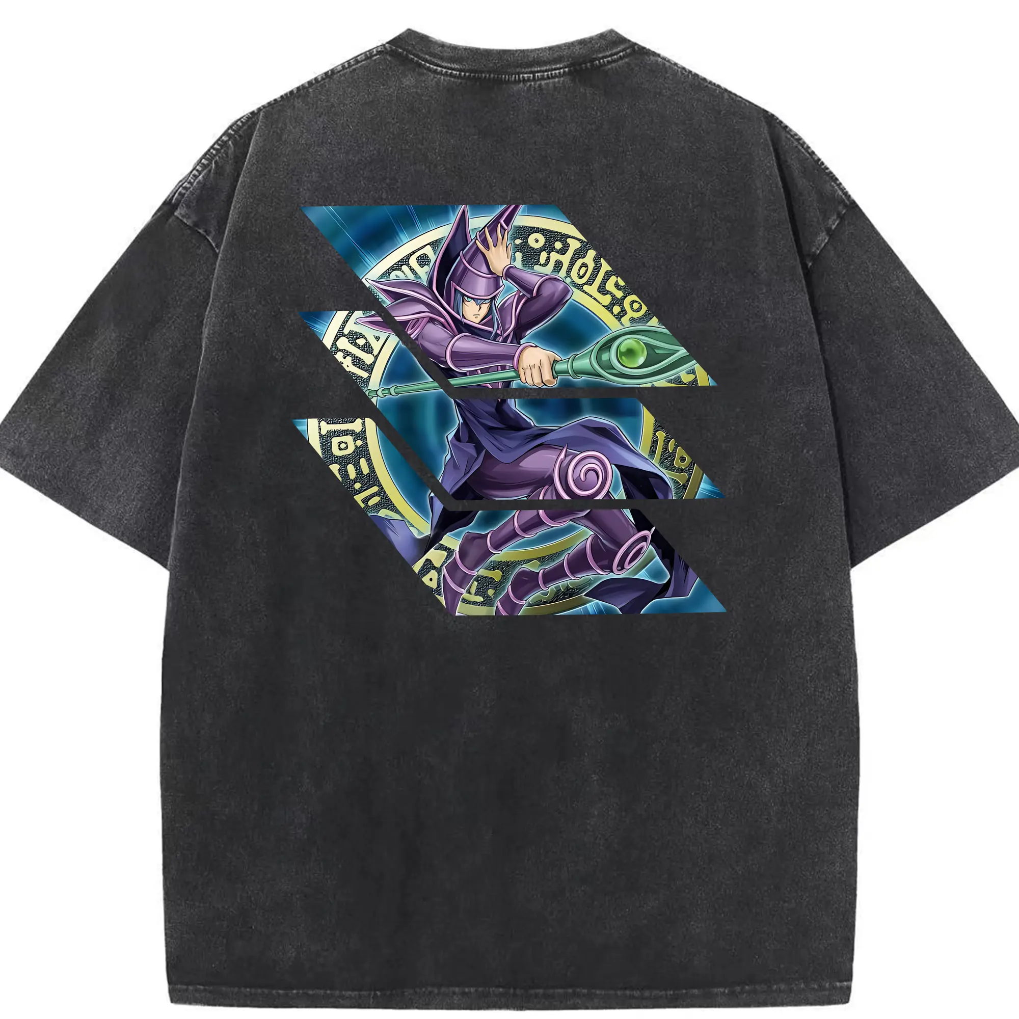 遊☆戯☆王 グッズ,ブラック・マジシャン - 綿100％ ヴィンテージ風 半袖Tシャツ ・ 背面プリント ・ 柔らか肌触り ・ 通気性 快適 ・ スポーツ カジュアル 外出用
