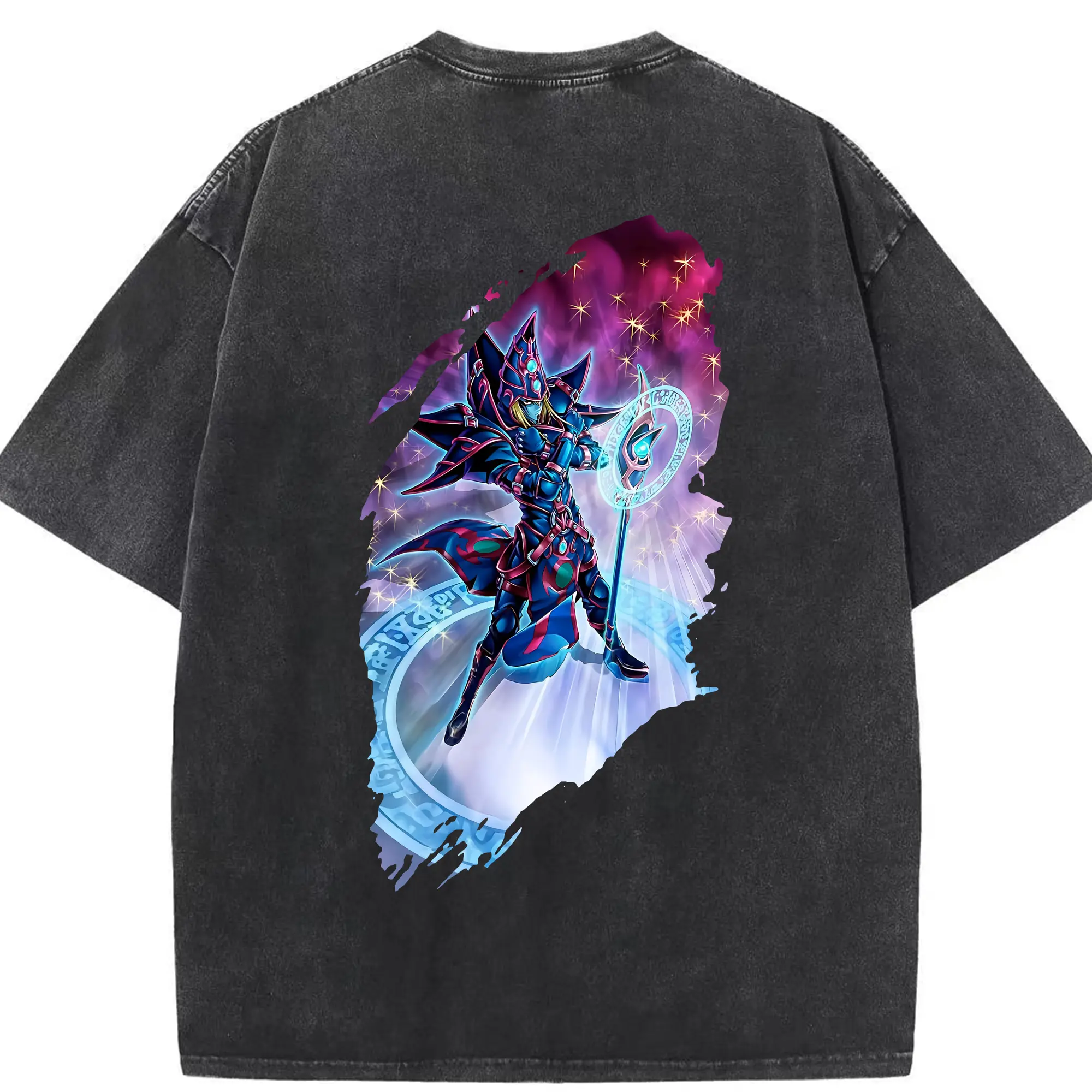 遊☆戯☆王 グッズ,ブラック・マジシャン - 綿100％ ヴィンテージ風 半袖Tシャツ ・ 背面プリント ・ 柔らか肌触り ・ 通気性 快適 ・ スポーツ カジュアル 外出用