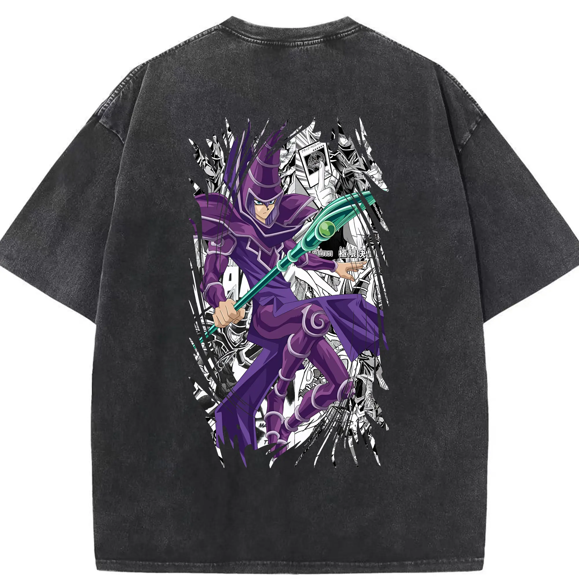 遊☆戯☆王 グッズ,ブラック・マジシャン - 綿100％ ヴィンテージ風 半袖Tシャツ ・ 背面プリント ・ 柔らか肌触り ・ 通気性 快適 ・ スポーツ カジュアル 外出用